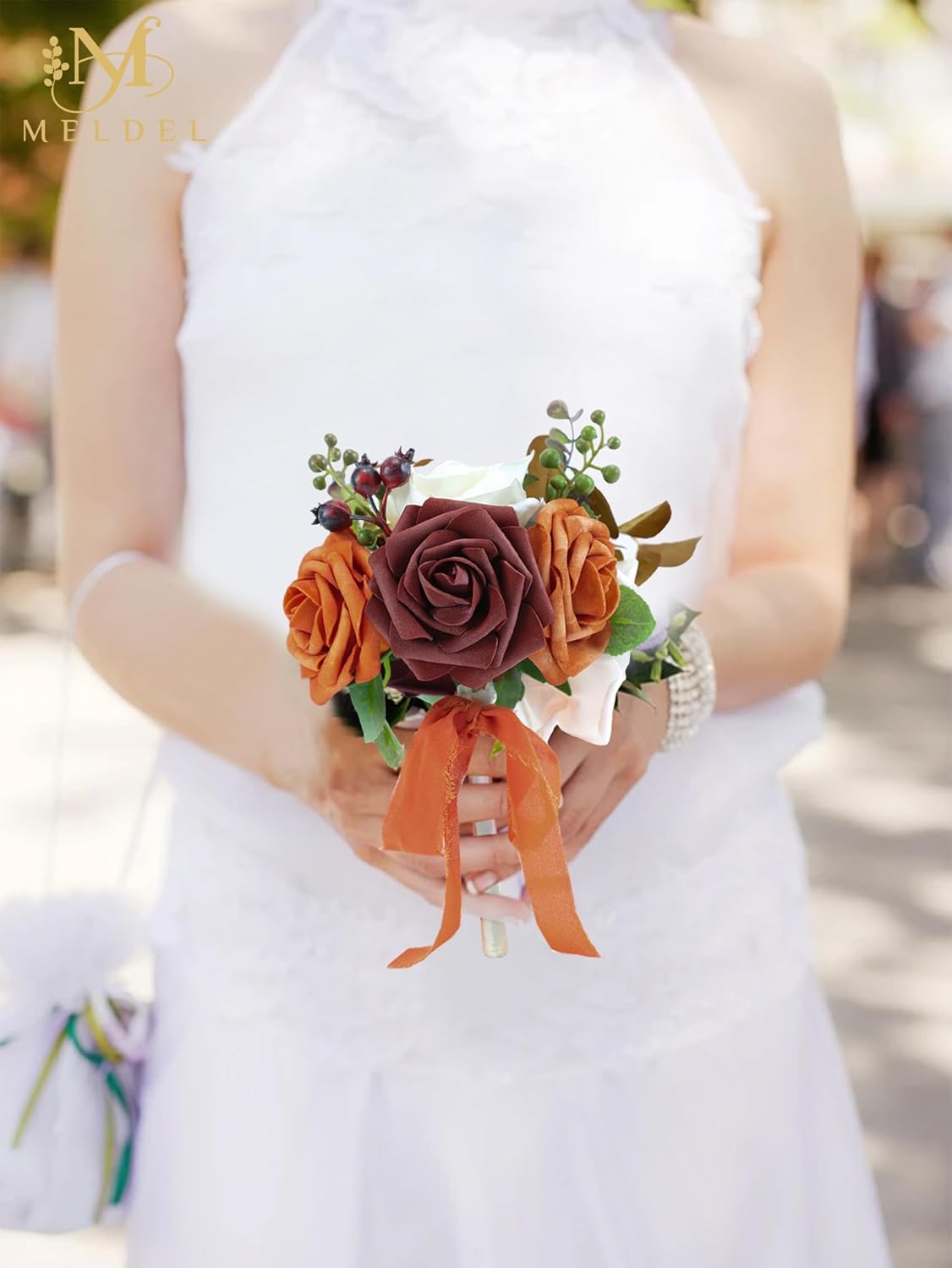 Meldel Burnt Orange Wedding Bouquet Centerpieces Flowers Mini Bridesmaid Bouquets Set of 6 Terracotta Table Decor Pre-Made Small Floral Fall Wedding Decorations