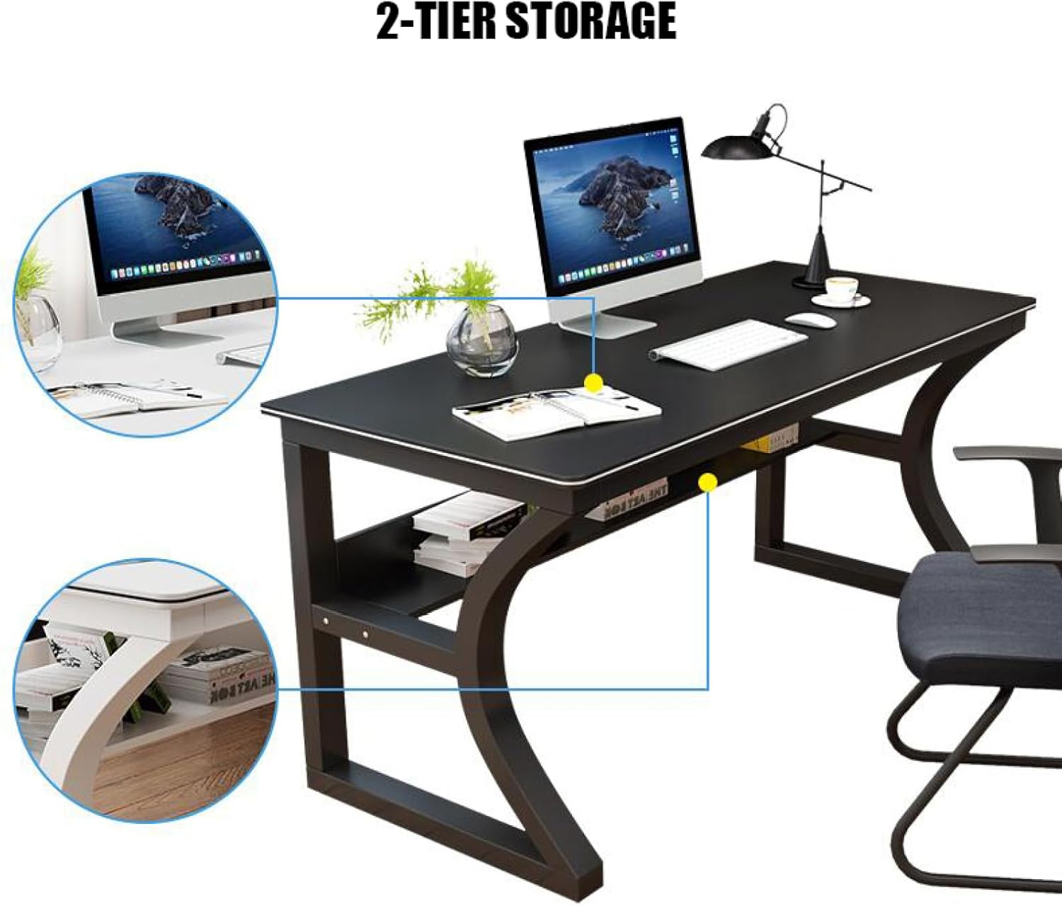 Computer Desk with Thickened Frame Modern Simple Study Writing Table Workstation Desk Home Office Desk(31 Inch, Black & White)