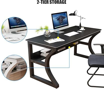 Computer Desk with Thickened Frame Modern Simple Study Writing Table Workstation Desk Home Office Desk(31 Inch, Black & White)