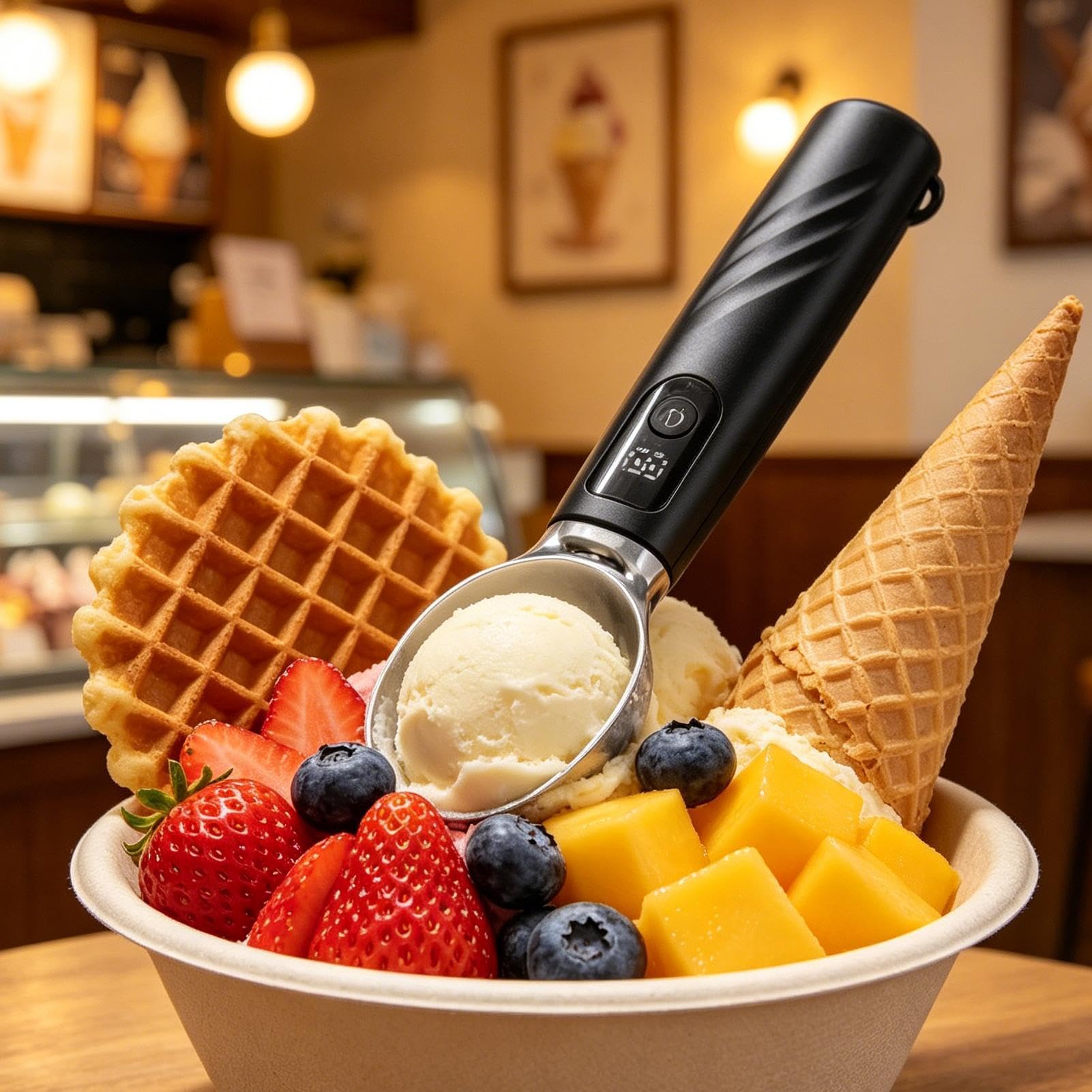 Cuillère à glace chauffante anti-adhésive rechargeable avec batterie amovible