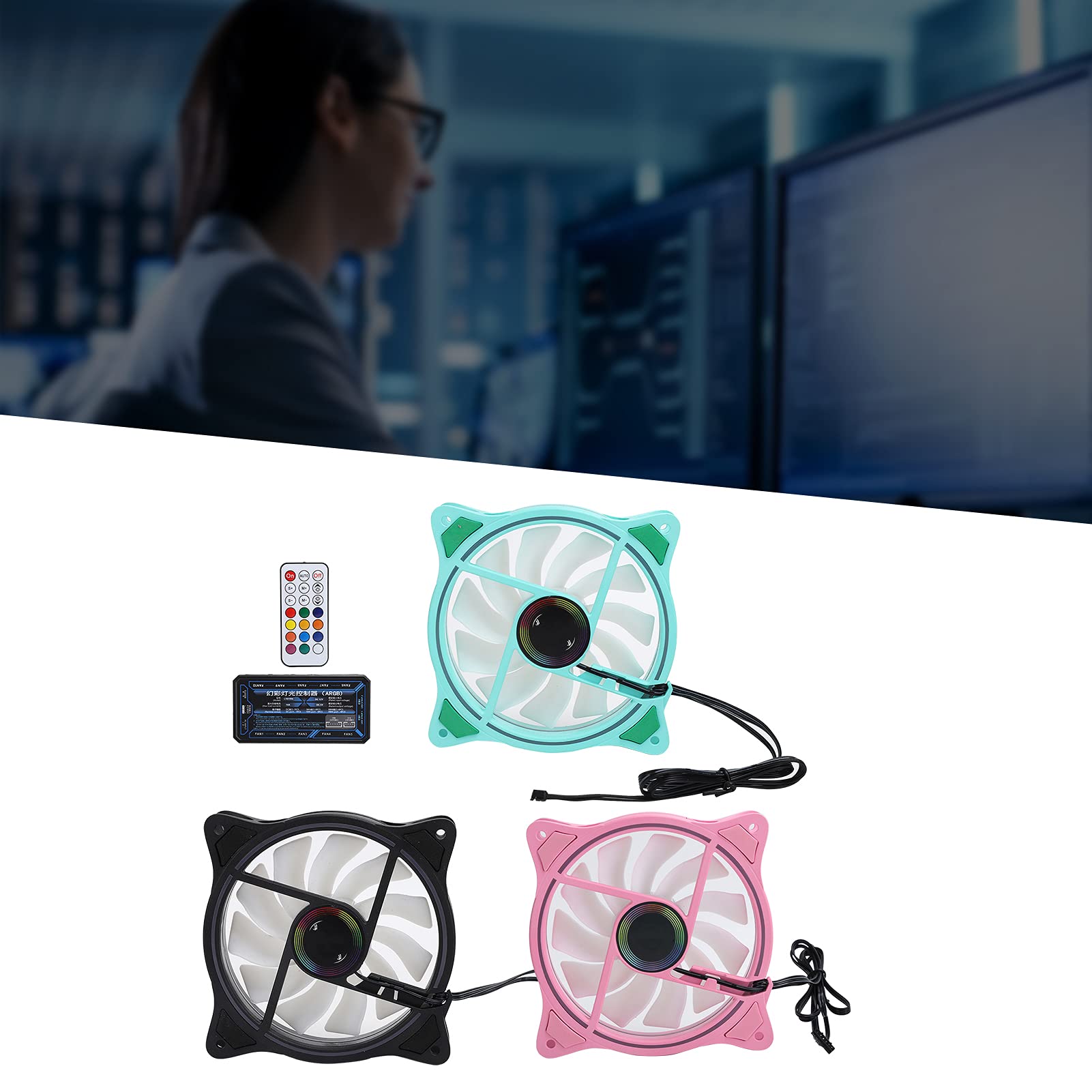 Wakects 3 szt. Wentylatory PC z Kontrolerem ARGB, 1200 Obr/min (Zielony