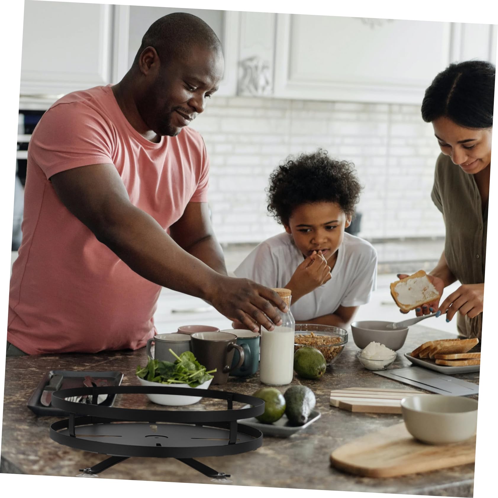 Cabilock Étagère à Épices Rotative en Acier Inoxydable Noir, Support de Condiments Gain de Place Cuisine et Placard Domestique