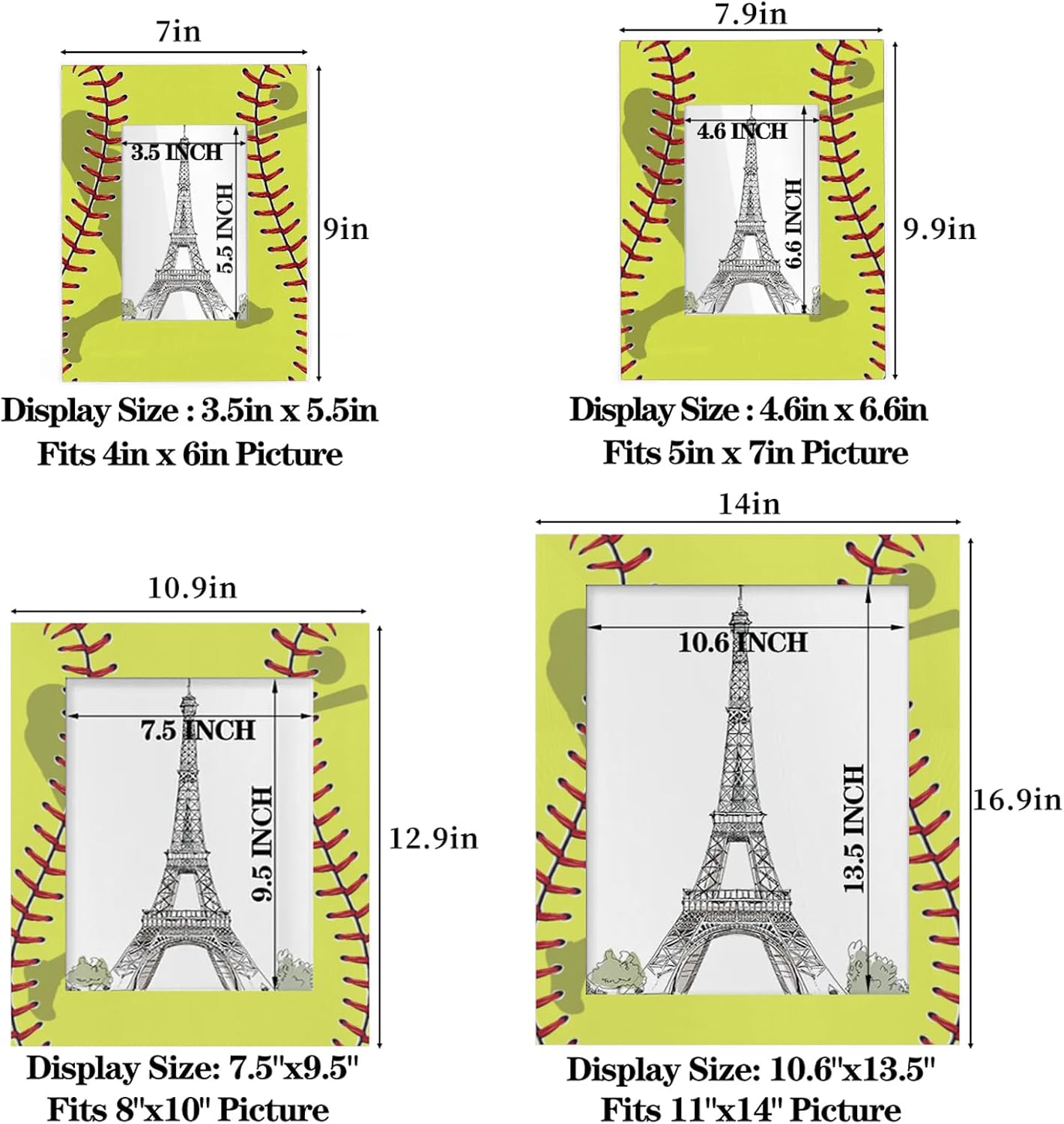 Sport Baseball Softball Lace Picture Frame 8x10, Sport 8x10Photo Frame Horizontal &Vertical Display 8 by 10Wooden Picture Frame for Desktop or Wall Decoration