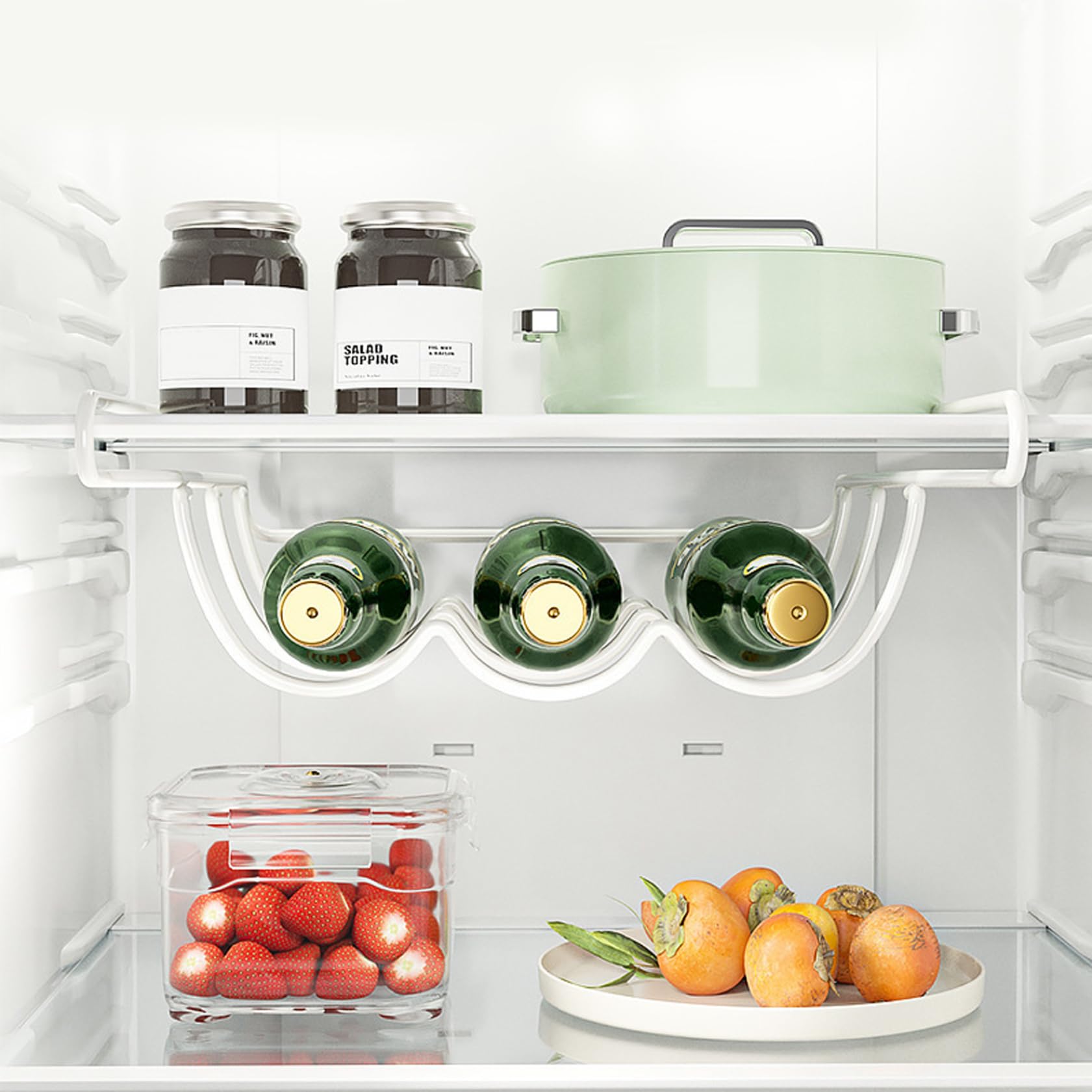 Kühlschrank-Weinregal für 3 Flaschen, stabiles Weinregal aus Eisen für den Kühlschrank, stabil und rutschfest, gewellt für den, platzsparender weißer Halter für die Verwendung im Kühlschr