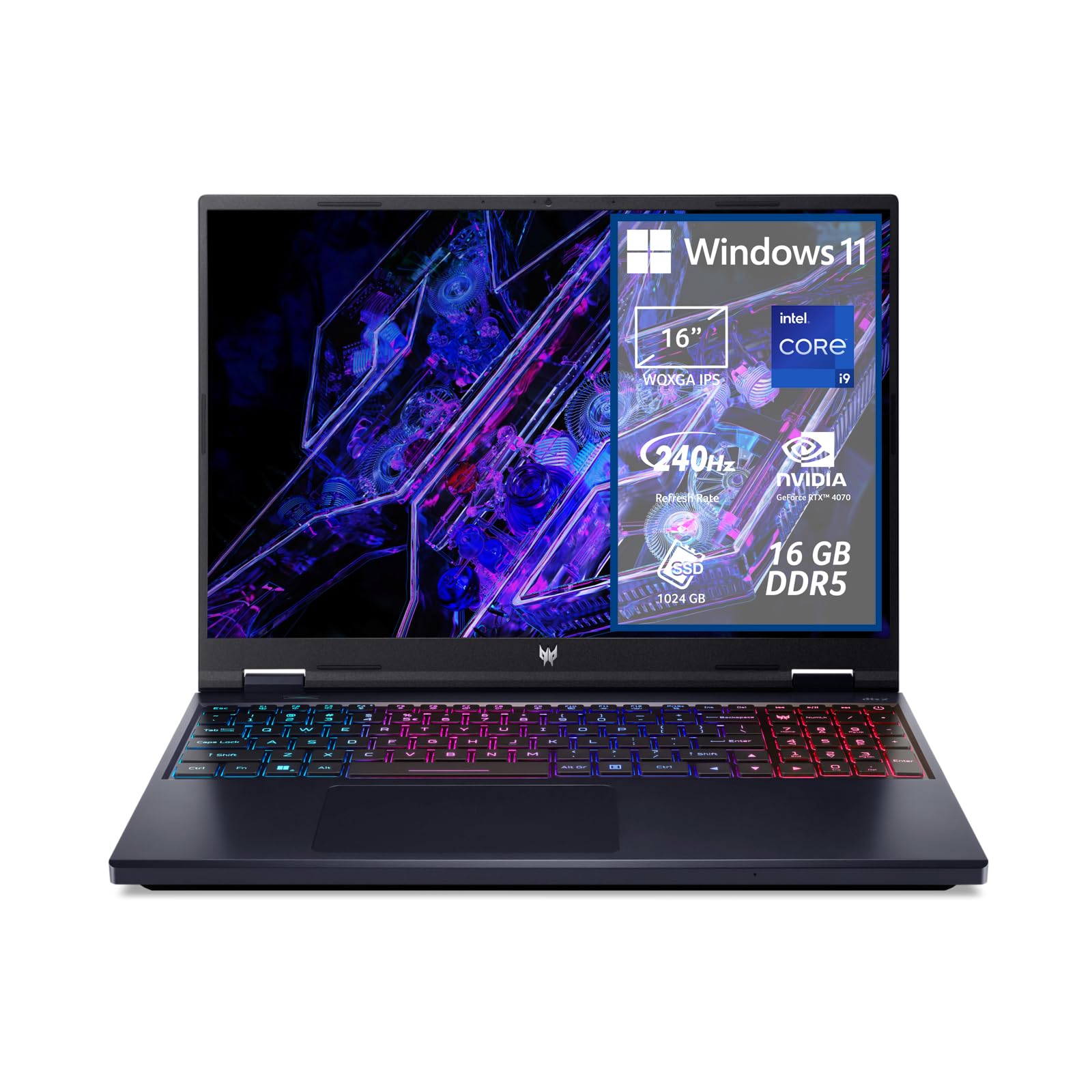 acer Predator Helios Neo 16 PHN16-72-99FK Notebook Gaming, Processore Intel Core i9-14900HX, RAM 16 GB, 1024 GB SSD, Display 16" WQXGA IPS 240 Hz, NVIDIA GeForce RTX 4070 8 GB GDDR6, Windows 11 Home