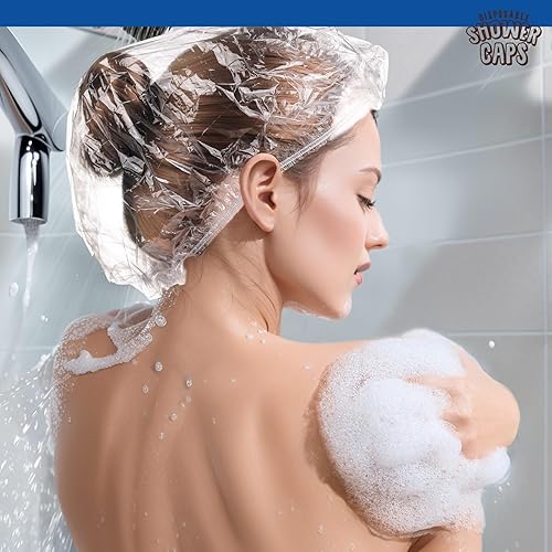 Miniatura 7 de LEOBRO Paquete de 100 gorros desechables de plástico transparente para ducha, gruesos e impermeables, tapas de plástico para tratamiento capilar,