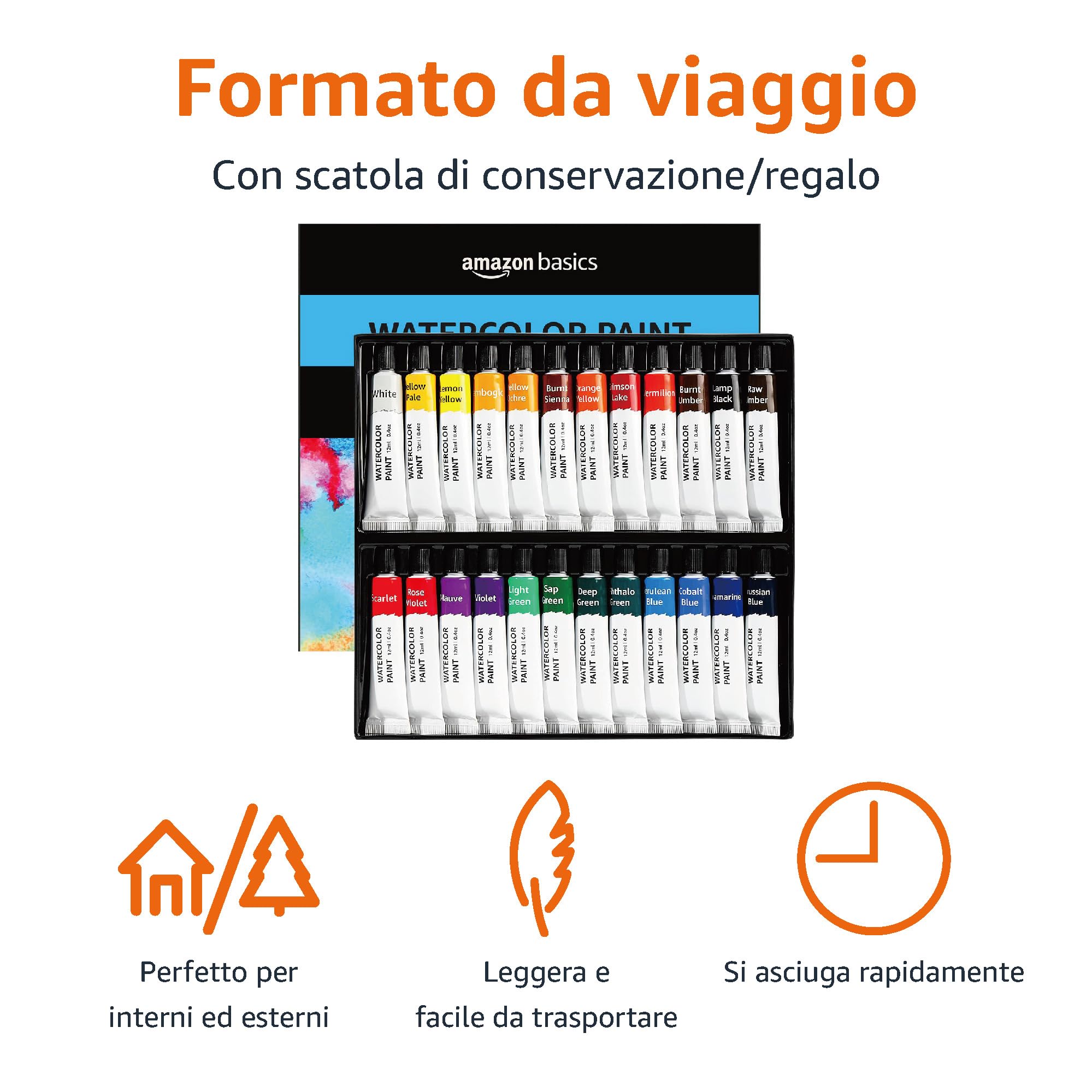AEM Set Di Pittura Ad Acquerello 24 Tubi - Kit Completo Con Pennelli, Carta E Tavolozza - Custodia Da Viaggio