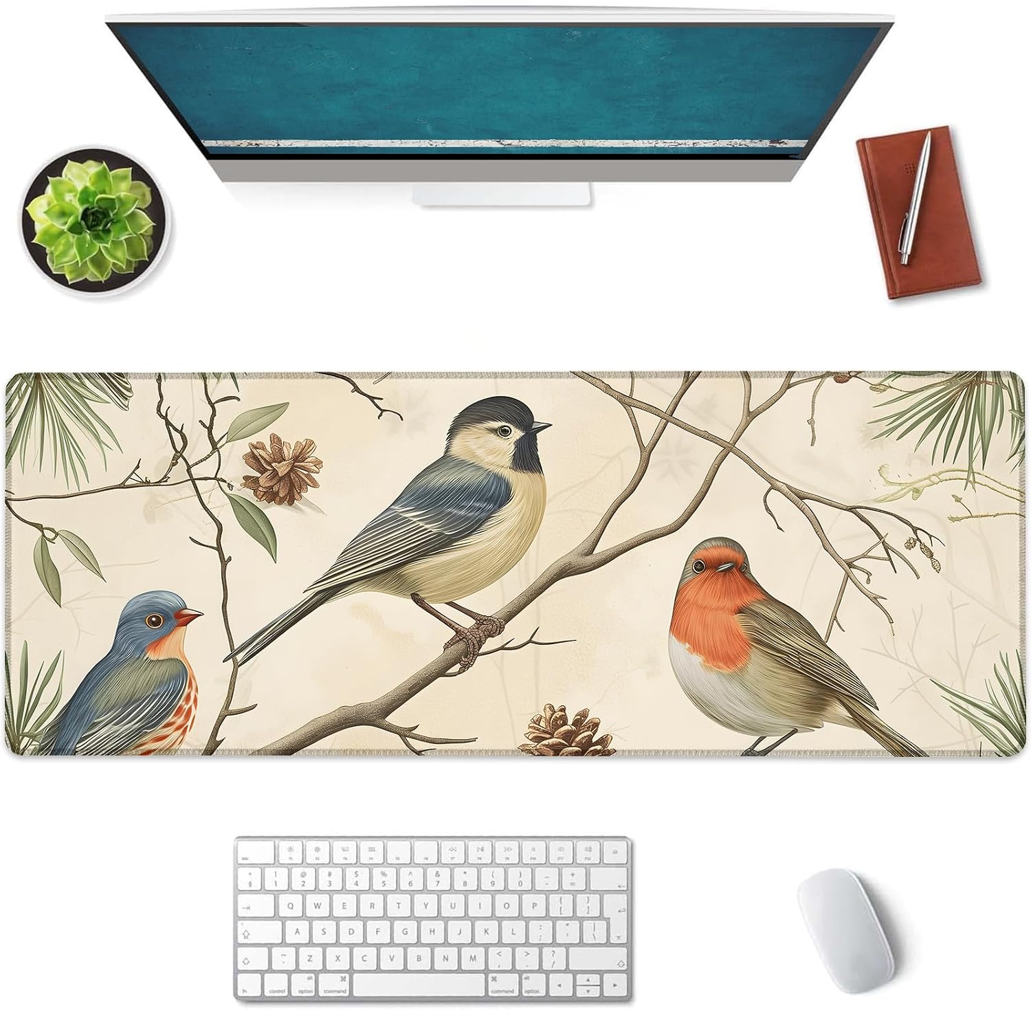 Bird Large Mouse Pad, Gaming Mouse Pad, Non-Slip Rubber Base, Office Accessories, Desk Mat, Birdwatch MousePads for School, Work, Home Decor Gifts 31.5" x 11.8"