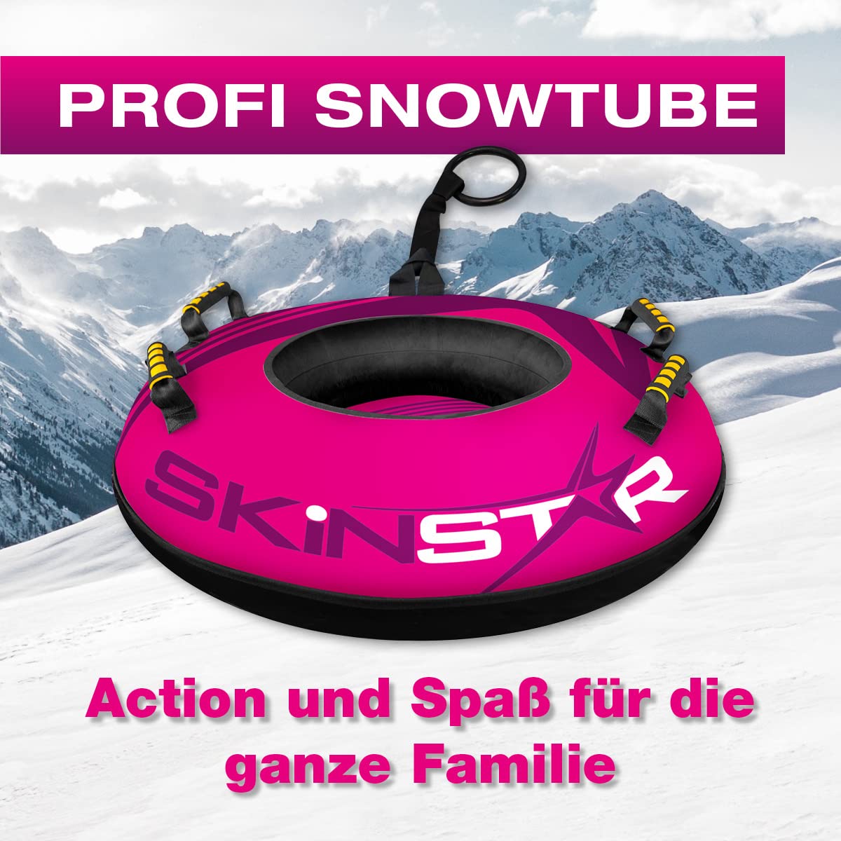 SkinStar Aufblasbare Schlitten Snow Tube Schlitten Bob Rodel Reifen Schneereifen Snowtube mit Griffen Ø100cm pink