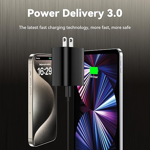 Miniatura 9 de Cargador para iPhone 15 de carga rápida, cargador de iPad de 10 pies de largo USB C a C cable de carga con bloque de carga rápida de iPhone de 20 W