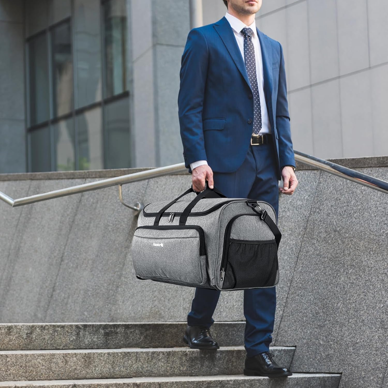 Hanke Carry on Garment Bags for Travel,Convertible Duffle Bag Luggage Bag Weekend Bag with Shoe Compartment,2 in 1 Hanging Suitcase Suit Bag for Men Women,Light Grey - Image 8