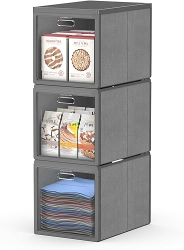 Domsanistor Contenedores de almacenamiento apilables de 3 rejillas con tapas, organizadores de armario plegables, cajas de almacenamiento plegables,