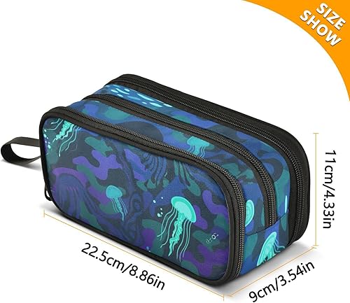 Miniatura 3 de Nylon Storage Pen Case Pencil Bag Undersea Camouflage Black Blue Jellyfish Big Capacity Big Pencil Case With Zipper School Stationery for Middle