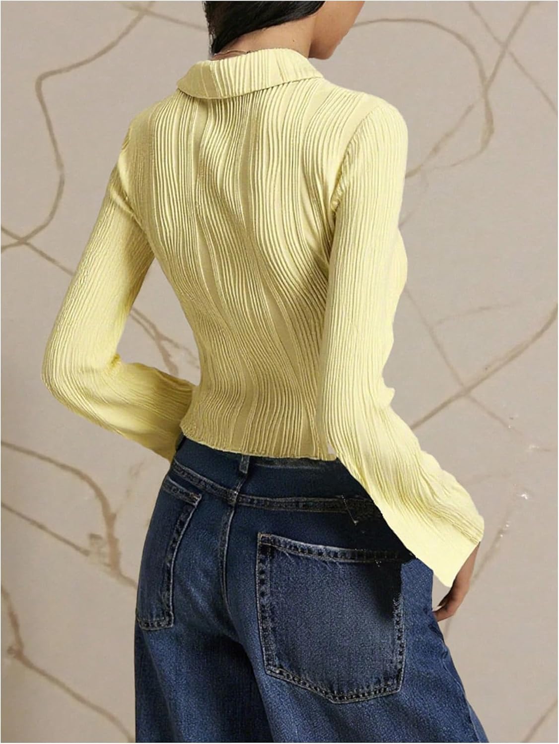 SweatyRocks Women's Long Sleeve Shirts Textured Button Down Collared Shirts Going Out - Image 2