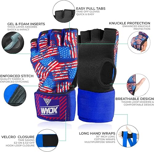 Miniatura 71 de WYOX Guantes interiores de boxeo de gel para hombres y mujeres, correas de muñeca rápidas de 31.5 in, protección acolchada para nudillos para Muay