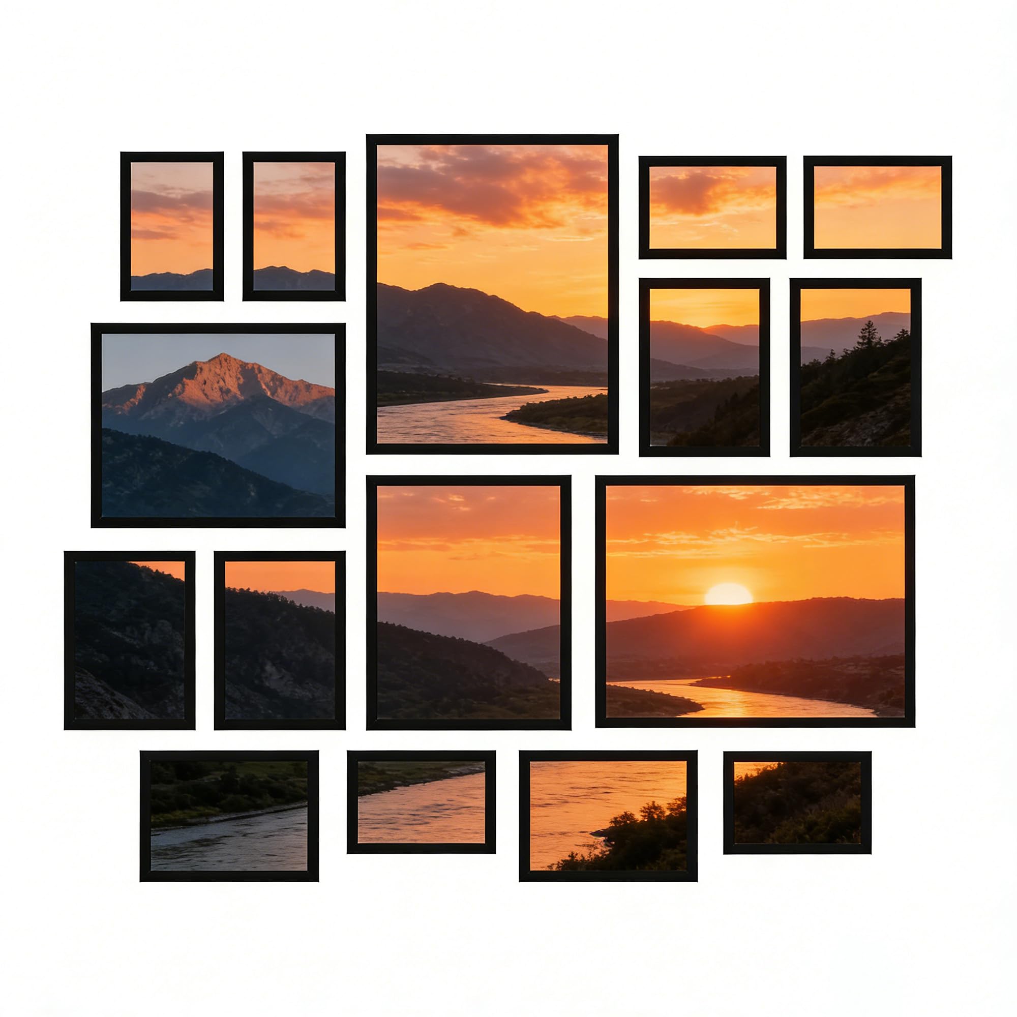 KAIWIN Set of 16 Picture Frames; Multi Photo Frame Black; Two 11x14 inches; Two 20x25 cm (8x10 Inches); Six 13x18 cm (5x7 Inches); Six 10x15 cm (4x6 Inches), Collage Photo Frame
