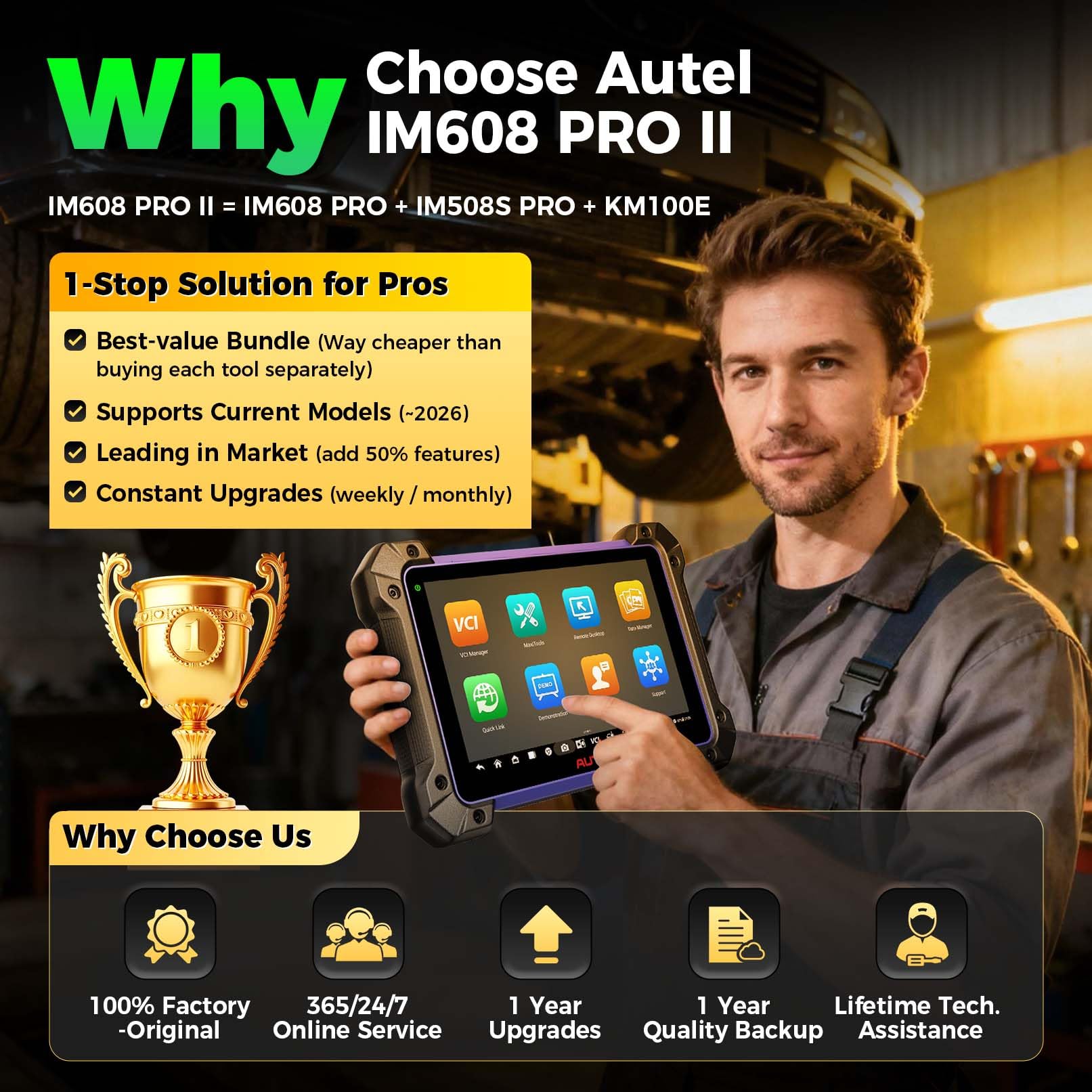 Autel MaxiIM IM608PRO II IMMO Programmateur Clé Voiture, 2025 comme IM608S II Valise Diagnostic Auto [Mise À Jour 2 Ans, Valeur 1790 €] avec XP400 Pro IMKPA GBOX3 APB112, Mise à Jour IM508S PRO/IM608