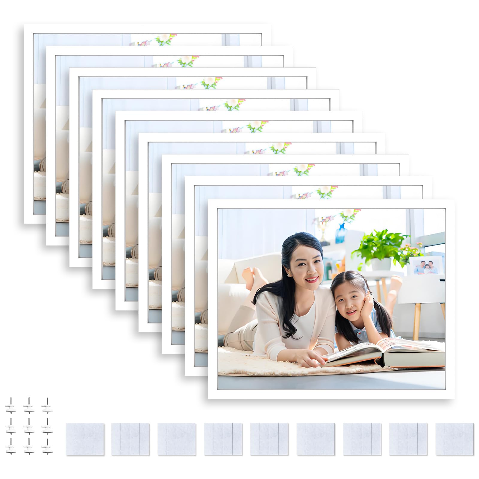 picture Happy Reunion 8x10 tiles | Peel and Stick Photo Tiles frames as Gallery Wall Set (White - 9 Pcs)