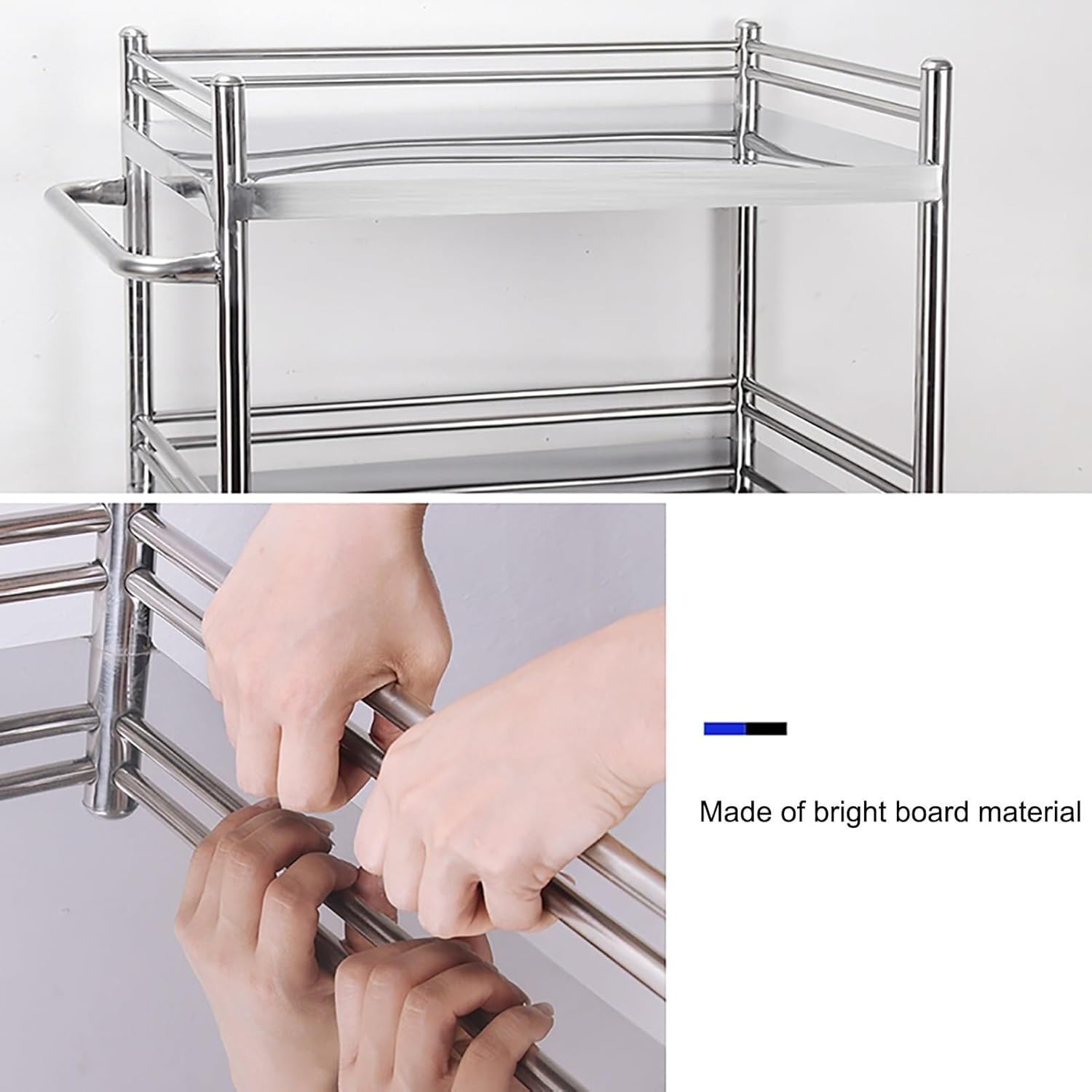 Stainless Steel Worktables Cart with Wheels, tility Cart with 2 Shelves Shelf Stainless Steel with Handle Bar, for Laboratory Hospital Office Salon,66 * 44 * 86cm/26 * 17.5 * 34 in(66*44*86cm/26*17.5*