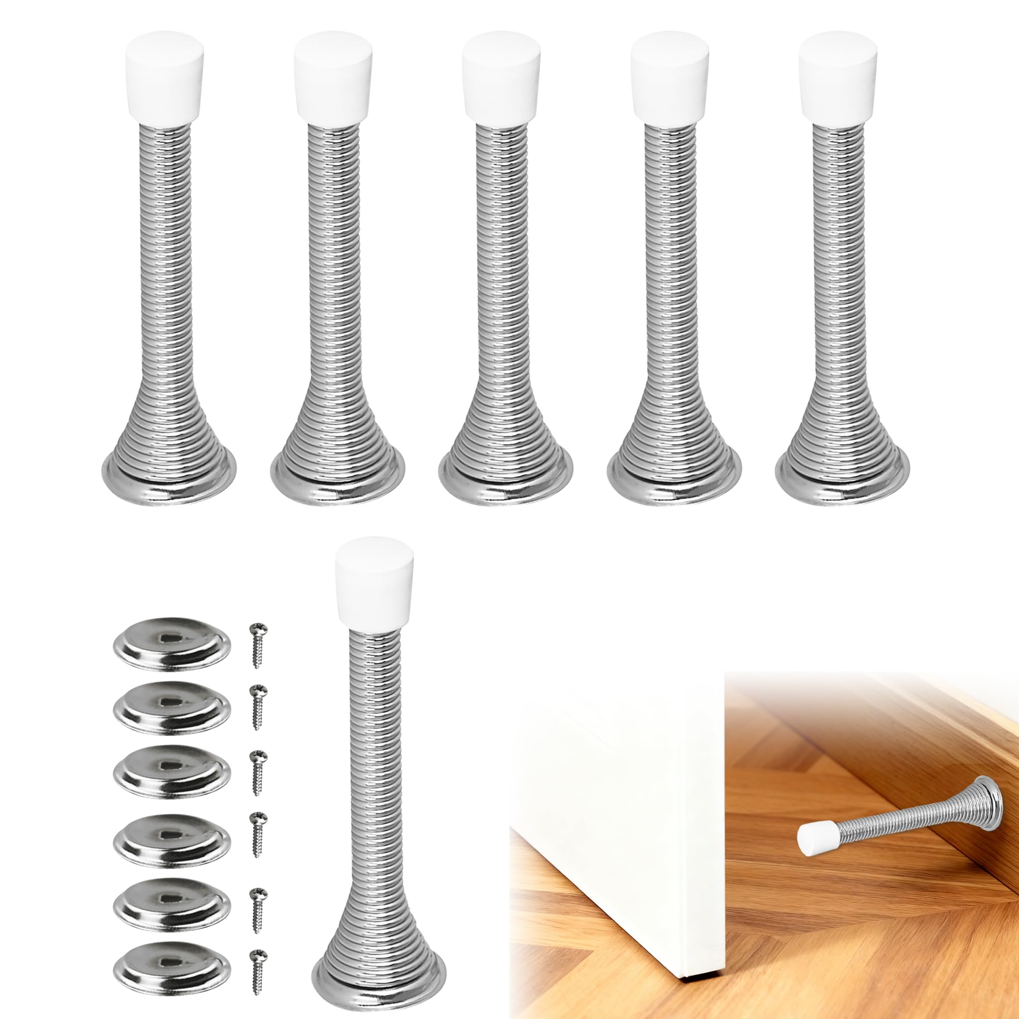 6PCS Silver Spring Door Stops, Spring Door Stoppers, 85mm