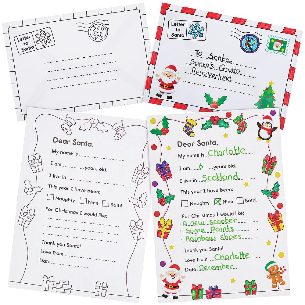 Baker Ross FN632 Letter to Santa Colour-in & Sticker Kits – Pack of 5, Christmas Craft Sets for Kids to Colour and Decorate Personalised Letters to Santa