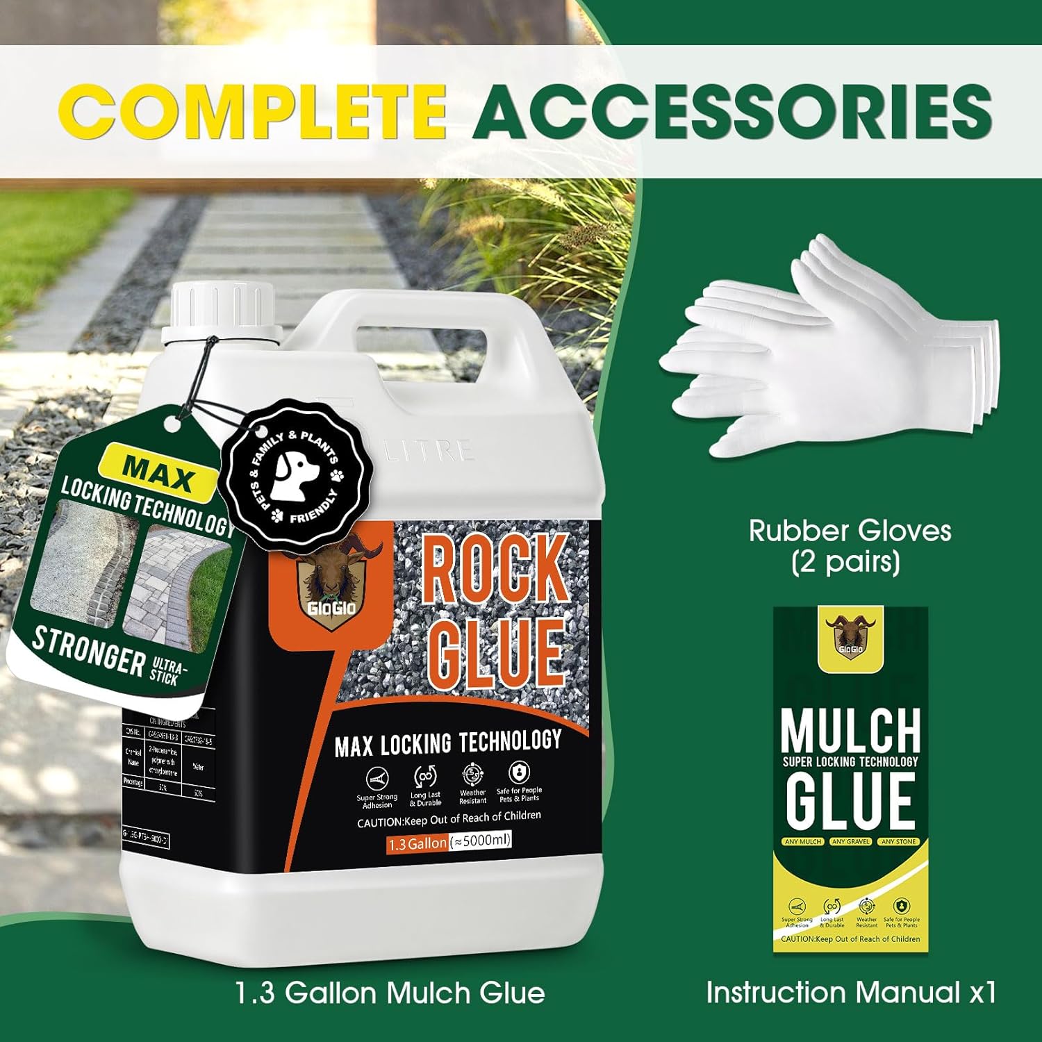 GloGlo 166OZ Ready to Use Rock Glue for Landscaping,No Dilution Needed Mulch Glue Strong Pea Gravel Binder Stone Adhesive for Walkways, Yards, Patios, Mulch Lock Pea Gravel Stabilizer