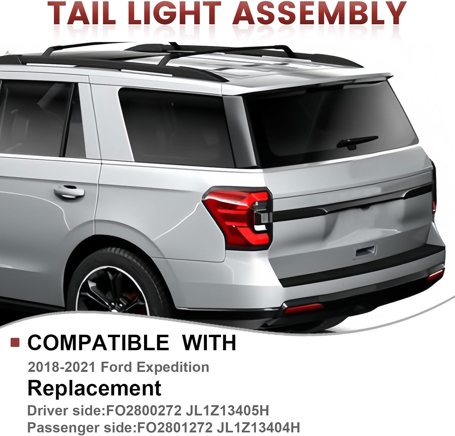 LED Tail lights Assembly Compatible with 2018-2021 Ford Expedition OE Style Left Rear Light Taillights Replacement for FO2800272 JL1Z13405H