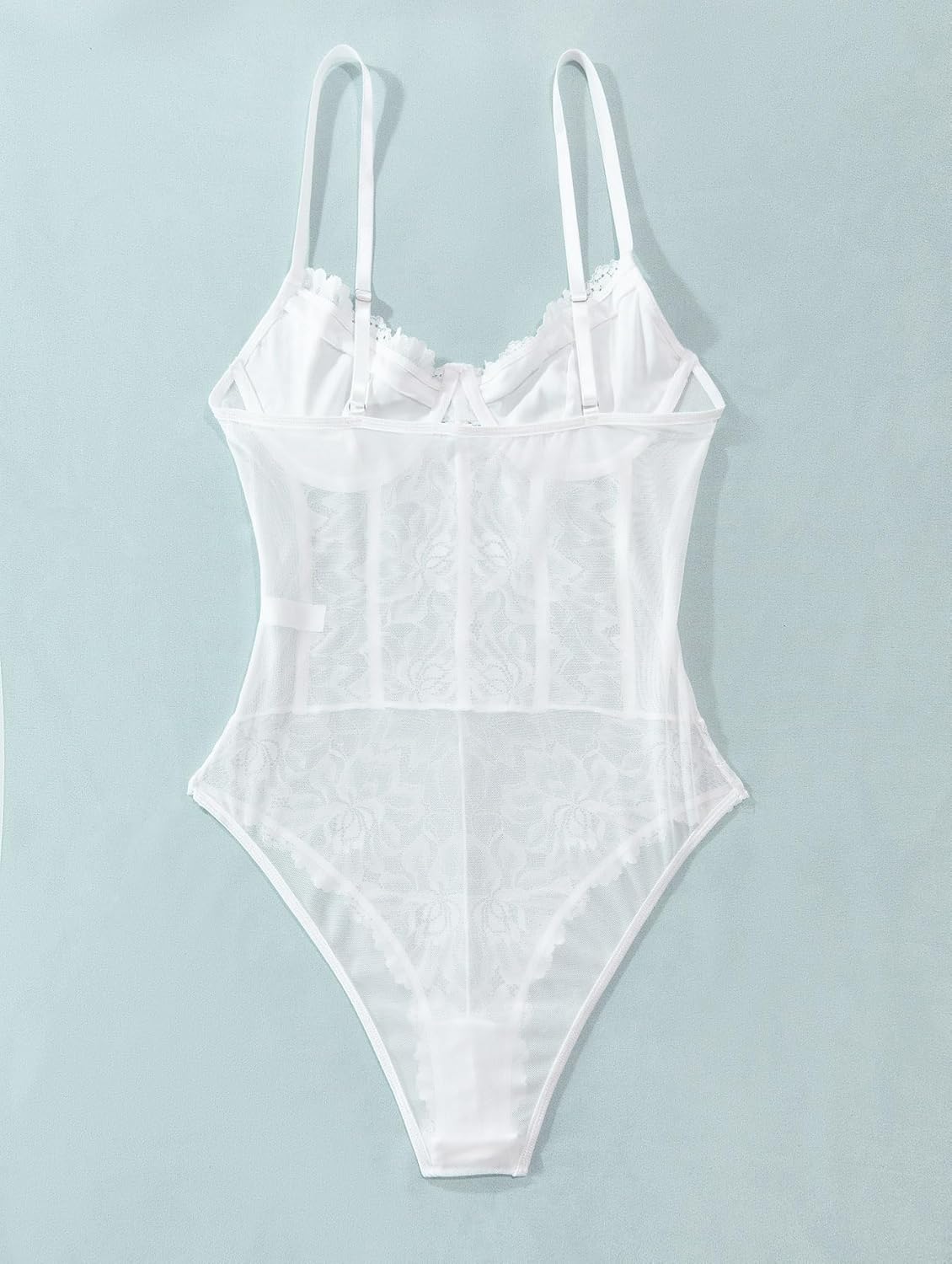 Lilosy Sexy Corset Top Floral Lace Mesh Sheer Lingerie Bodysuit Bustier Cami Outfits - Image 6