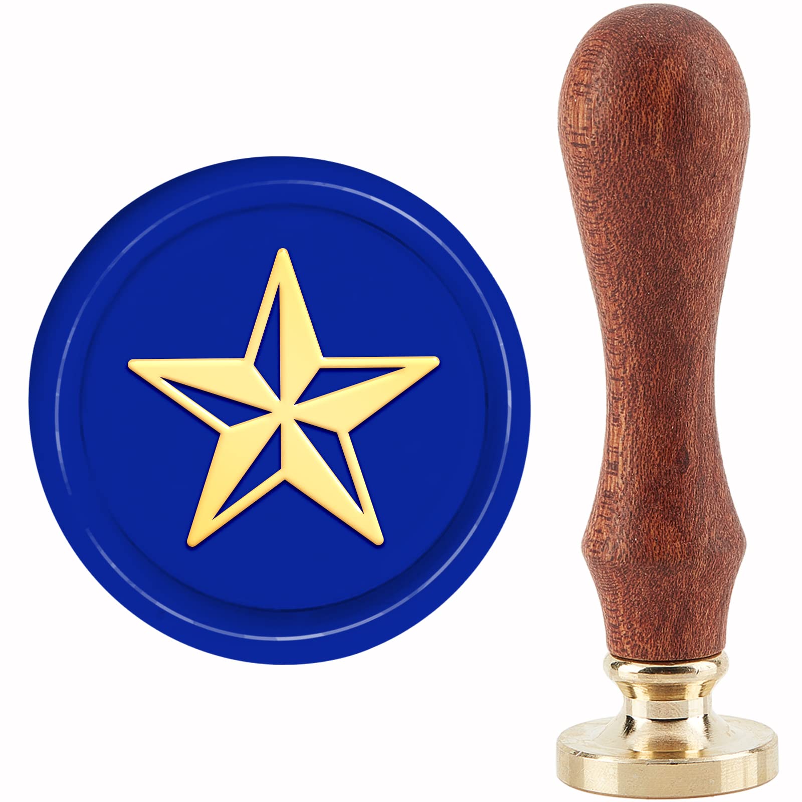 CRASPIRE Star Wax Seal Stamp Vintage Wax Stamp 30mm/1.18inch Removable Brass Head Sealing Stamp with Wooden Handle for Invitation Envelope Cards Gift Scrapbooking Decor