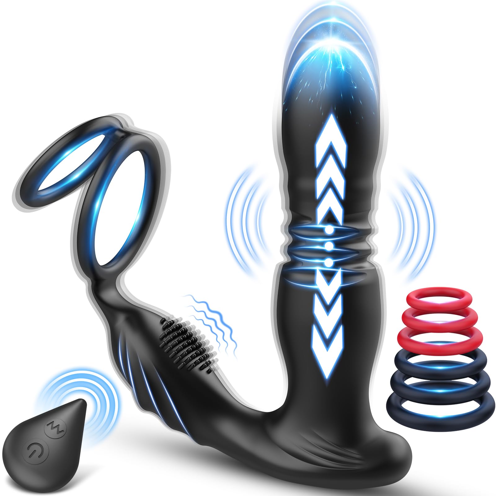 3 EN 1 Vibrador de Anal con Anillo de Pene, Juguetes Sexuales Anales Masculinos, Estimulador de Anal, Vibrador de Próstata con 10 Modos de Empuje&Vibratorios, Vibrador Consolador para Hombres