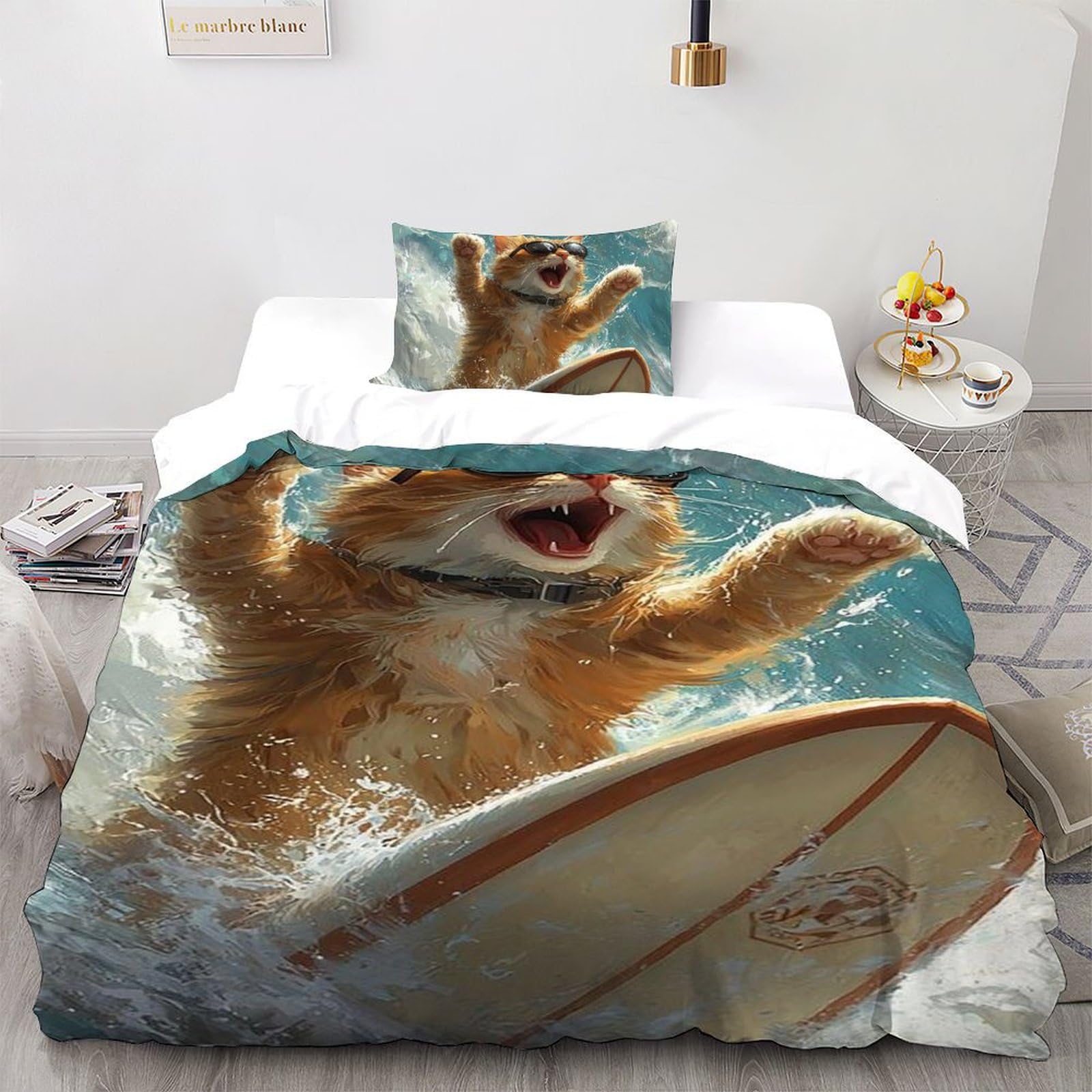 Housse de couette chat surf imprimé 3D pour border votre garçon de douceur