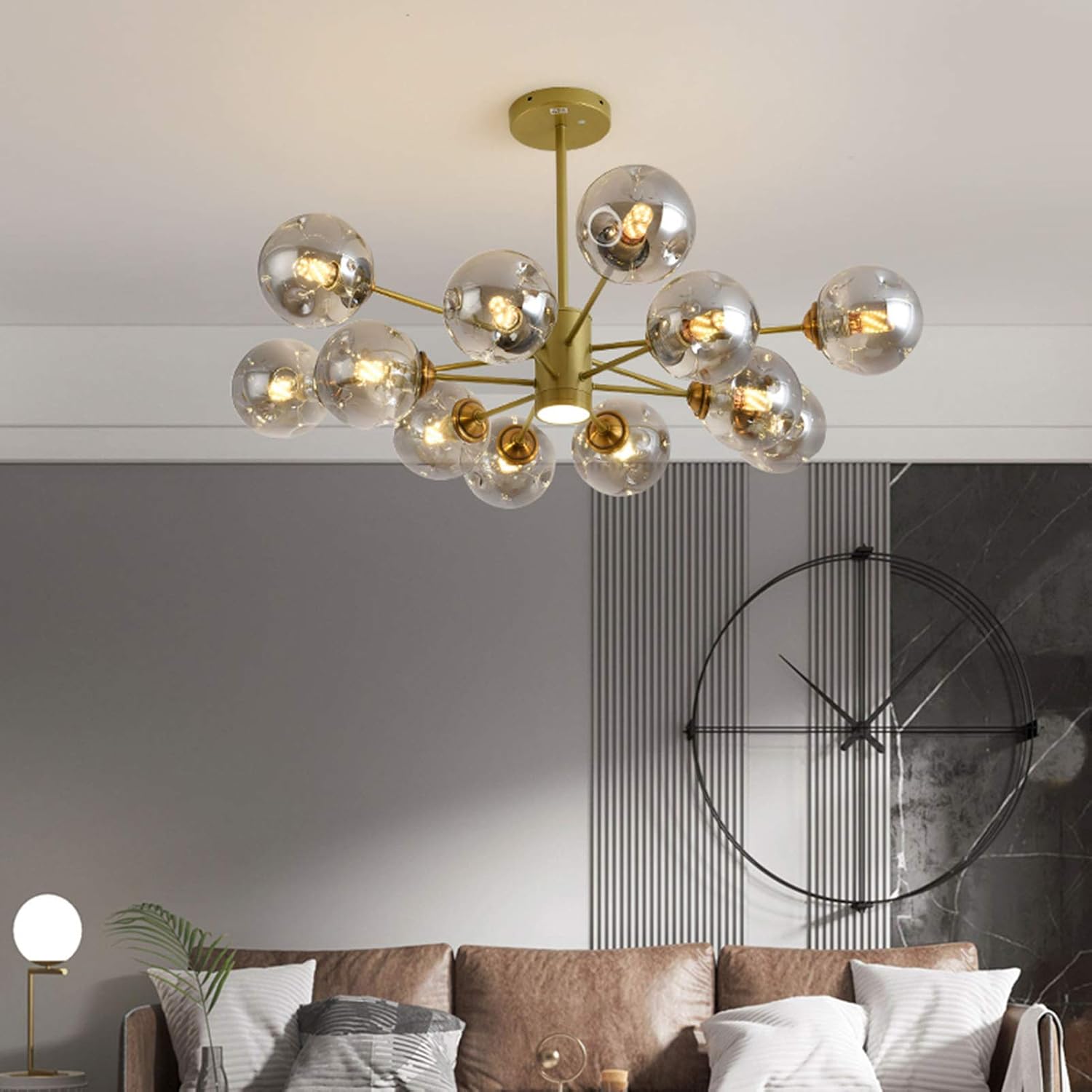 Ceiling Pendant Light,Living Room Bedroom Dining Room,Modern Concise Creative Magic Lamp,Nordic Light Luxury Chandelier-Black and Amber Cover 6t