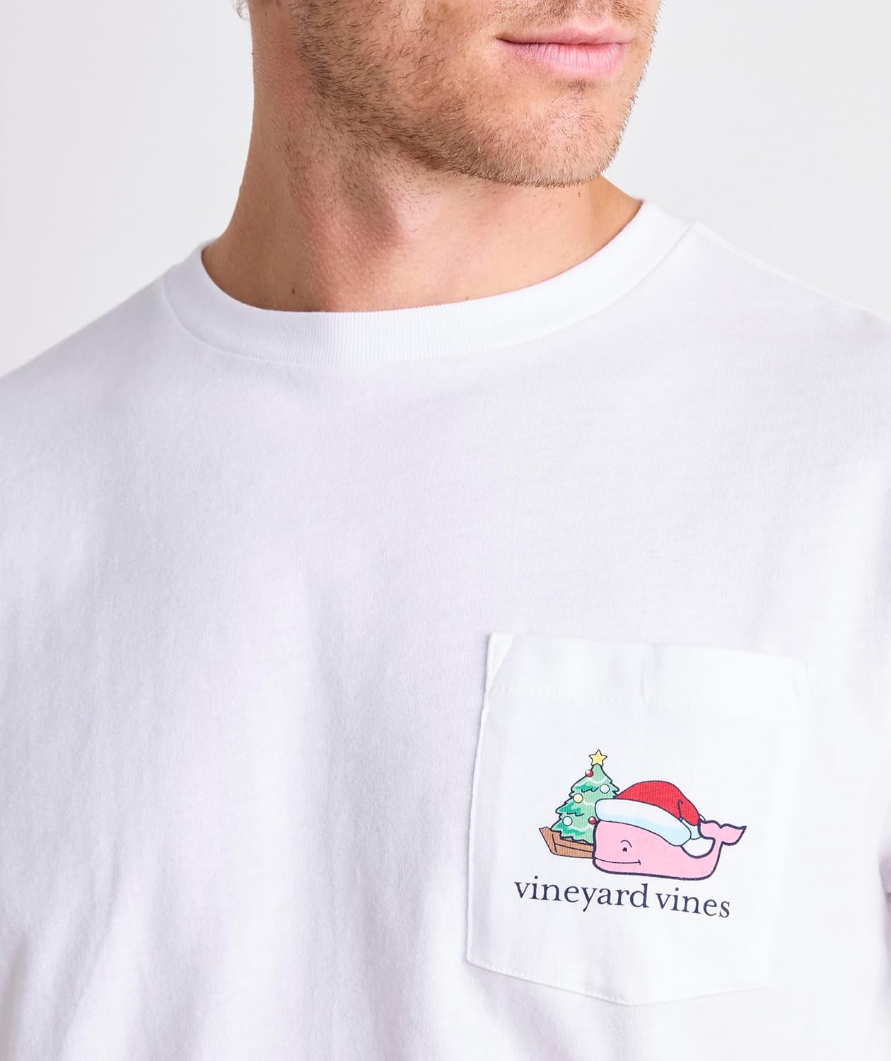 Vineyard Vines Men's Santa Whale Tree Ornaments Long-Sleeve Pocket Tee
