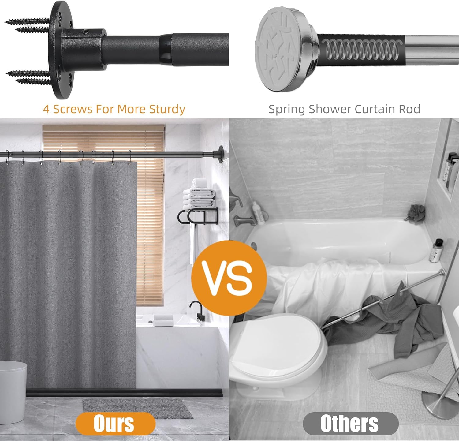 Closet Rods for Hanging Clothes 16-25 Inch Expandable Closet Rods, 1 Inch Diameter Adjustable Heavy Duty Closet Rod Wall-Mounted Fixed Shower Curtain Rod for Wardrobes Closet Laundry, Matte Black