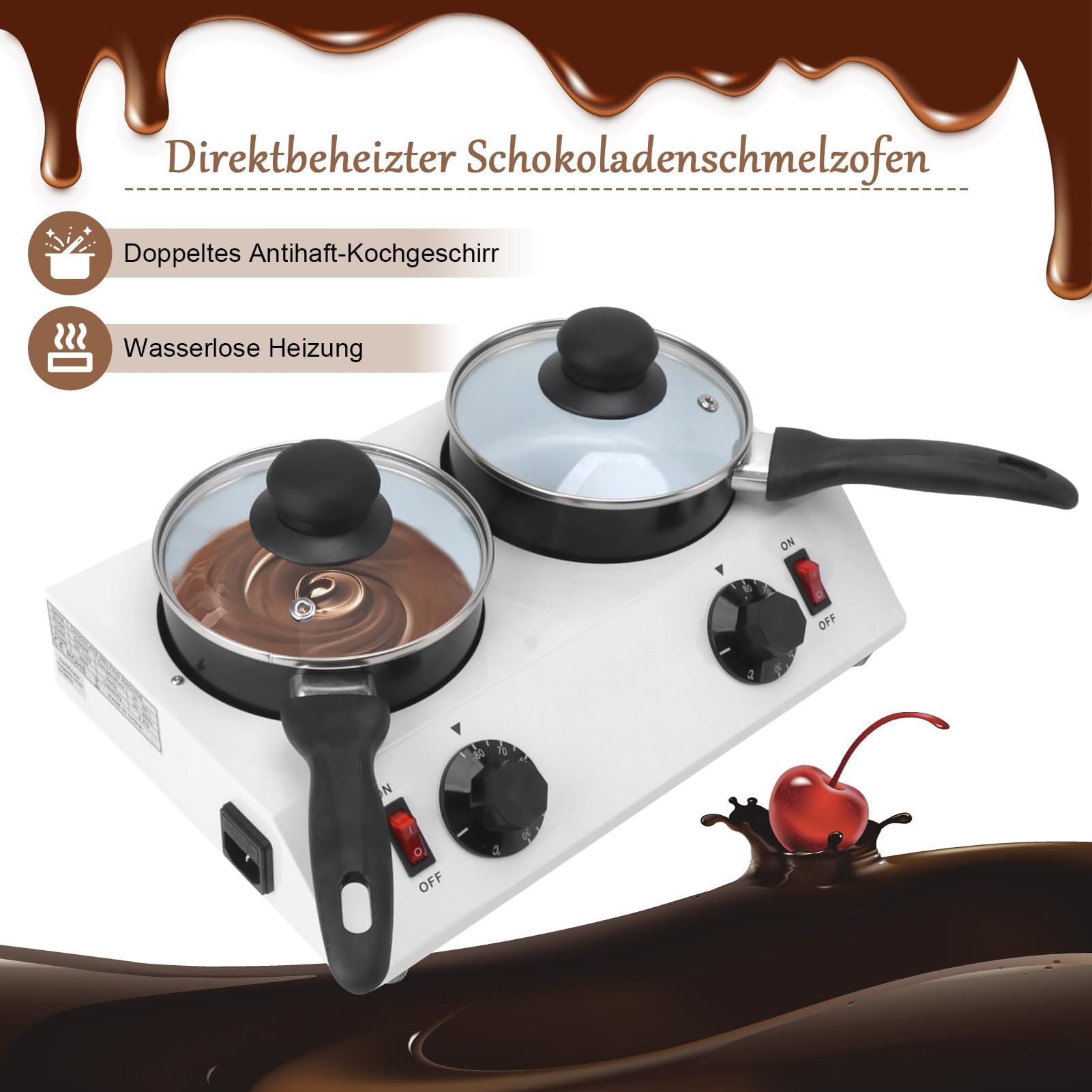 Scioglitore di Cioccolato Elettrico Efficiente 2 Serbatoi Macchina per Sciogliere il Cioccolato 80W - Pentola per Temperare per la Cottura in Cucina - Macchina per Sciogliere il