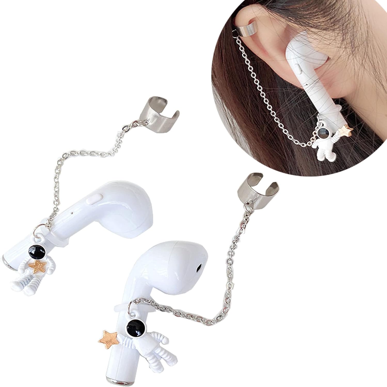 MZSX Compatible for Anti-Lost Strap AirPods 1 2 Pro Accessory, astronaut Ear clip, case, Neck Rope, Connector for Wireless or Bluetooth Headphones, Running Silicone Wire Cable Connector