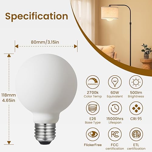 Miniatura 4 de Liii&ARTMAN Bombilla LED pequeña G16 12 brillo suave 4W blanco mate E12 luz nocturna regulable 2700K CRI97 320lm igual a 30W bombilla incandescente