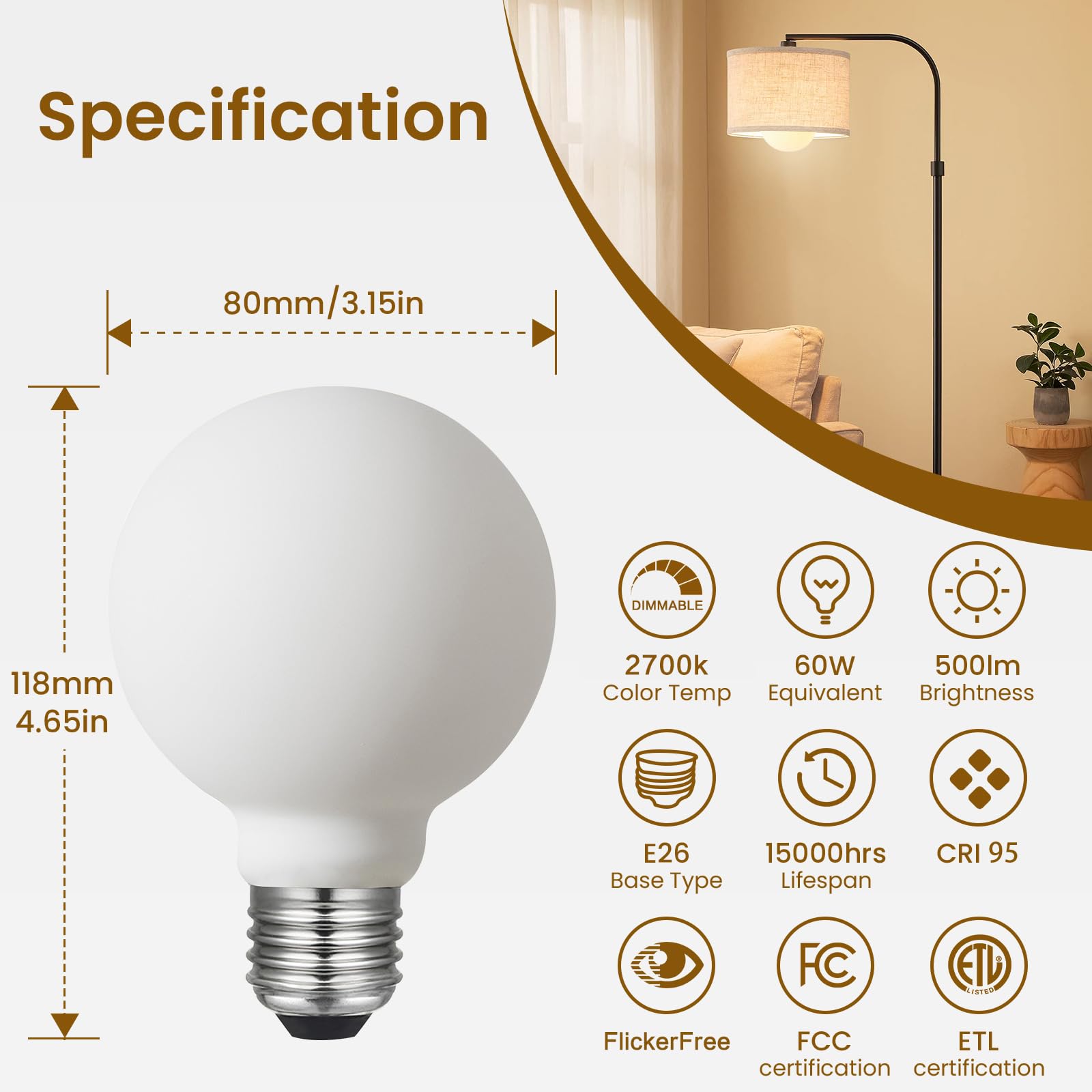 Liii&ARTMAN LED Light Bulb G25/G80 Dimmable Flick-Free Matt