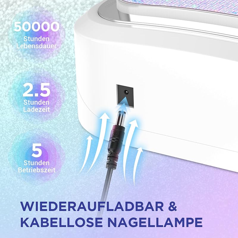 HoYLluDLL Újratölthető UV LED Műköröm Lámpa 4 Időzítővel és Automata Érzékelővel - Manikűr és Pedikűr Szalonminőség Otthon (Csillogó Gyémánt