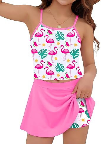 Xaatren Toddler Girls 2 Piece Tankini Swimsuit Printed Cute Bathing Suits with Adjustable Strap Summer Soft Swimwear 3T-12Y