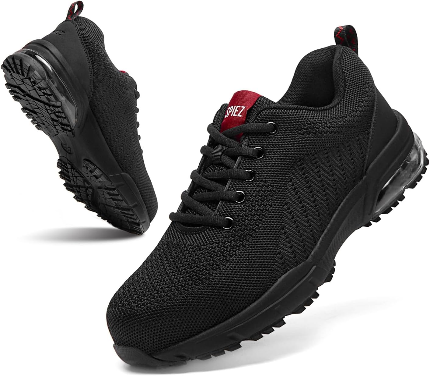 SPIEZ Air Cushion Composite Toe Safety Shoes Men Women, Black Red