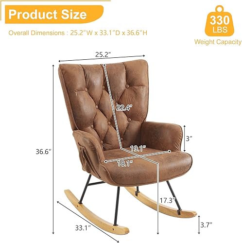 Miniatura 2 de Mecedora para cuarto de bebé, tela estampada en caliente, tapizada, mecedora, mecedora, asiento acolchado con respaldo alto, silla auxiliar cómoda