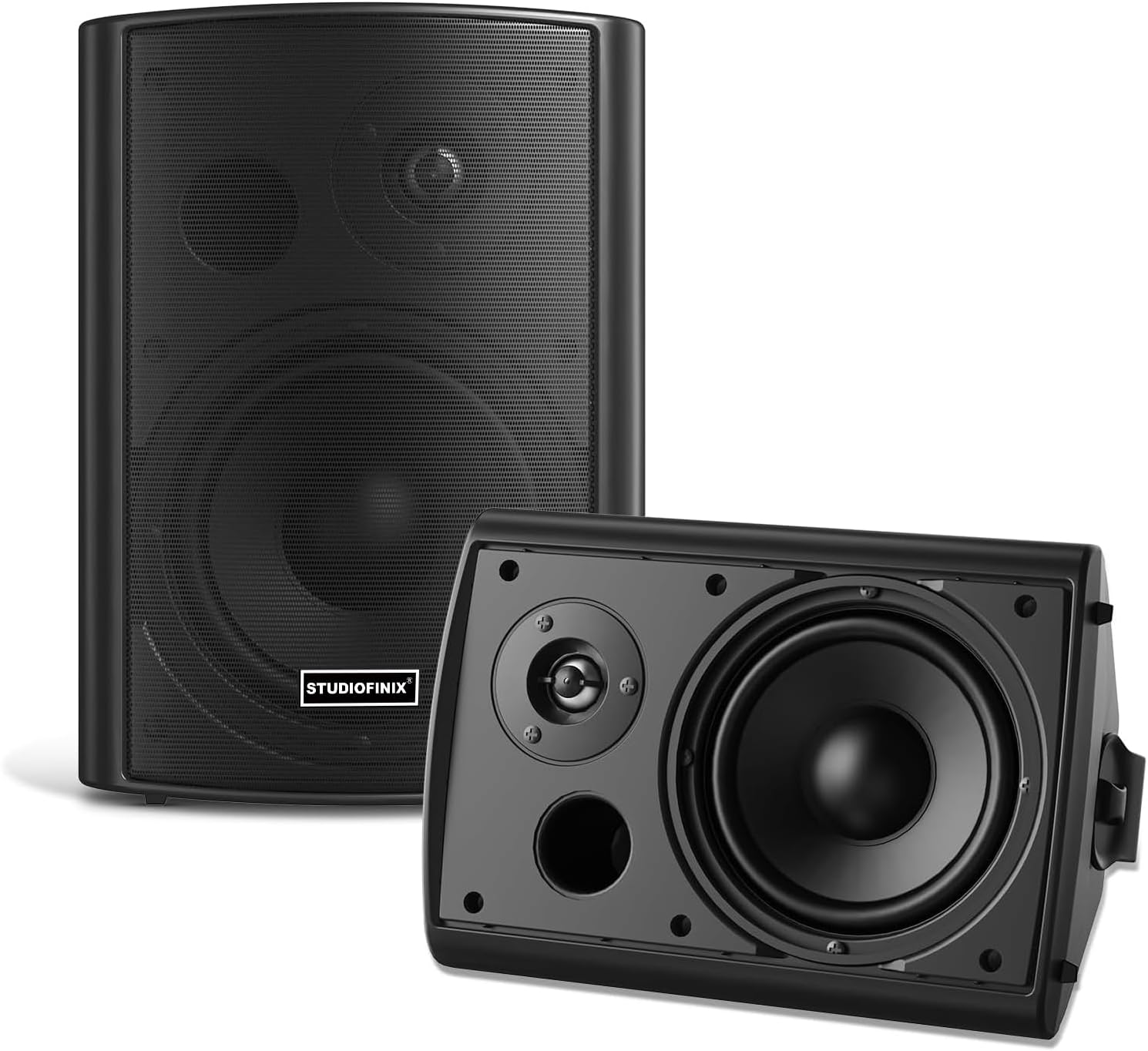 STUDIOFINIX 4 Inch 200W Indoor/Outdoor Bluetooth 5.1 Waterproof Wall-Mounted Speakers, Wireless Multi-Speaker Sync with IR Remote, for Patio, Garage, Home, Backyard(401BLE,Black,Pair)