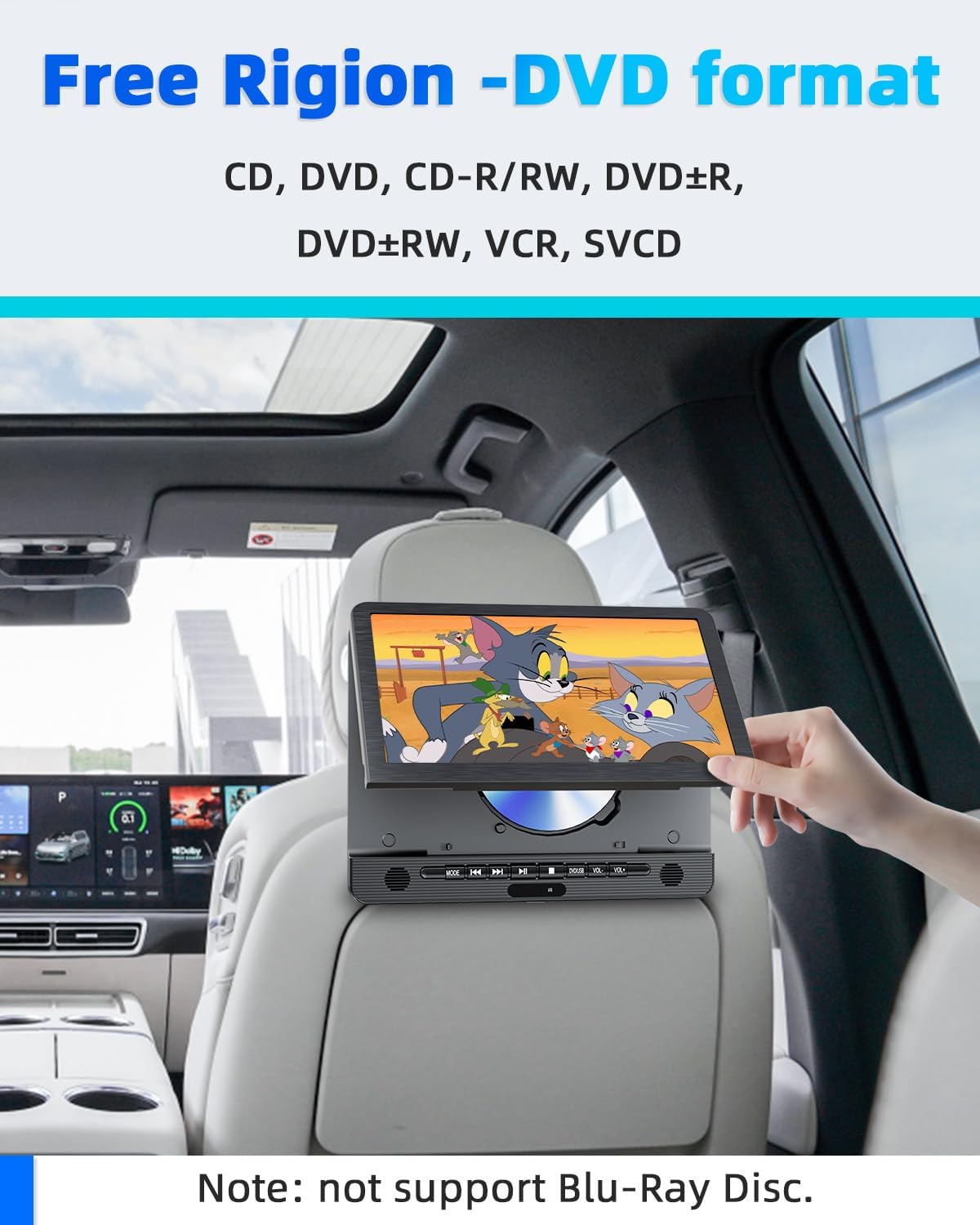 12.5" Car DVD Player Dual Screen - DVD Player for Car Support USB/Sync TV, Straps Easy to Install, All Region, Dual Stereo Speakers Ideal for Long Road Trips