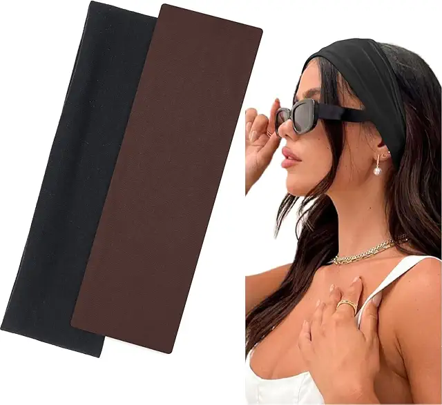 BELEVO 7cm Wide Brown Headband - Stretchy Hair Band for Women & Men