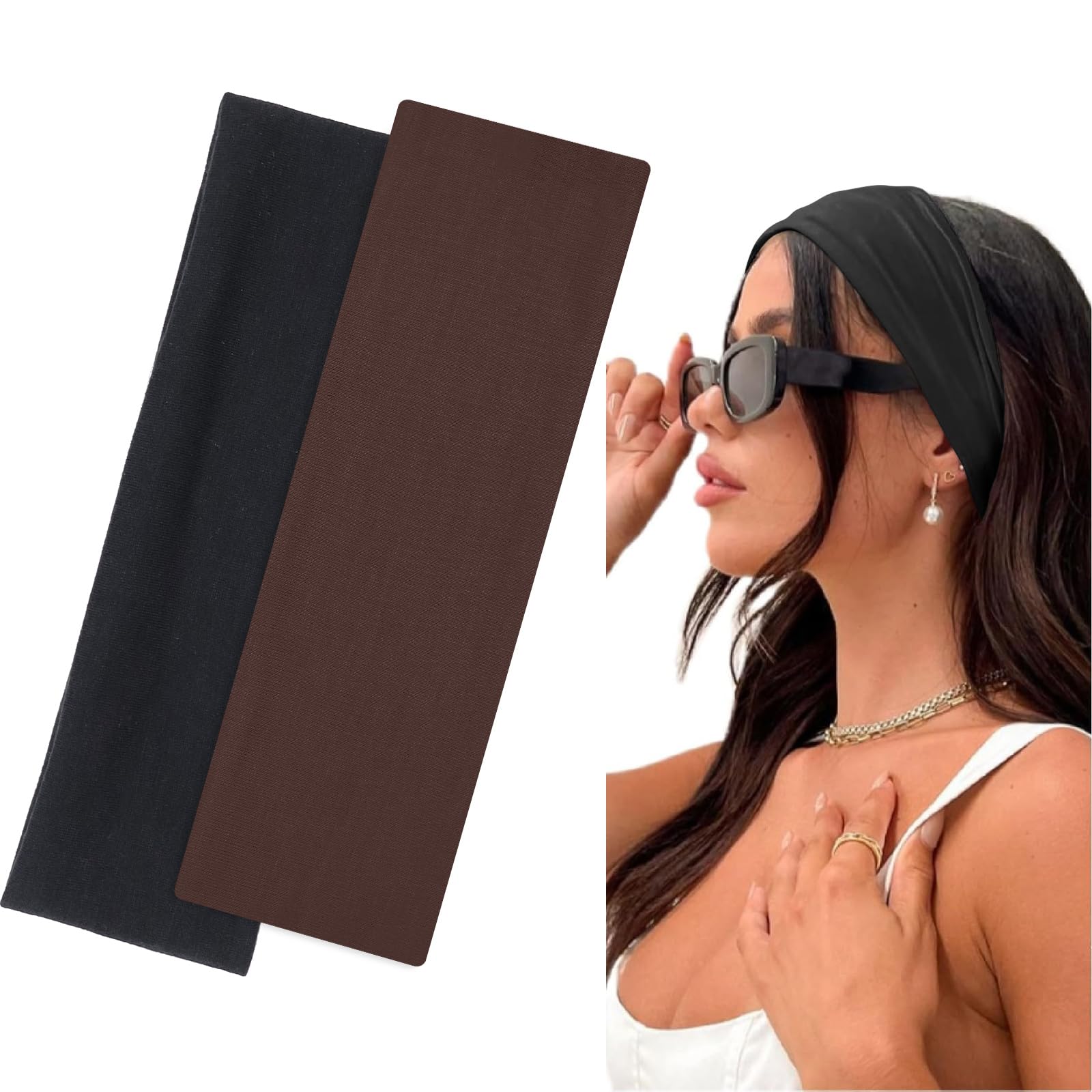 7cm Fascia Capelli Donna Uomo | Fasce per Capelli Sport Antiscivolo e Traspiranti per Palestra/Yoga | Fasce Capelli Unisex | Confezione da 2 Pezzi (Nero e Marrone)