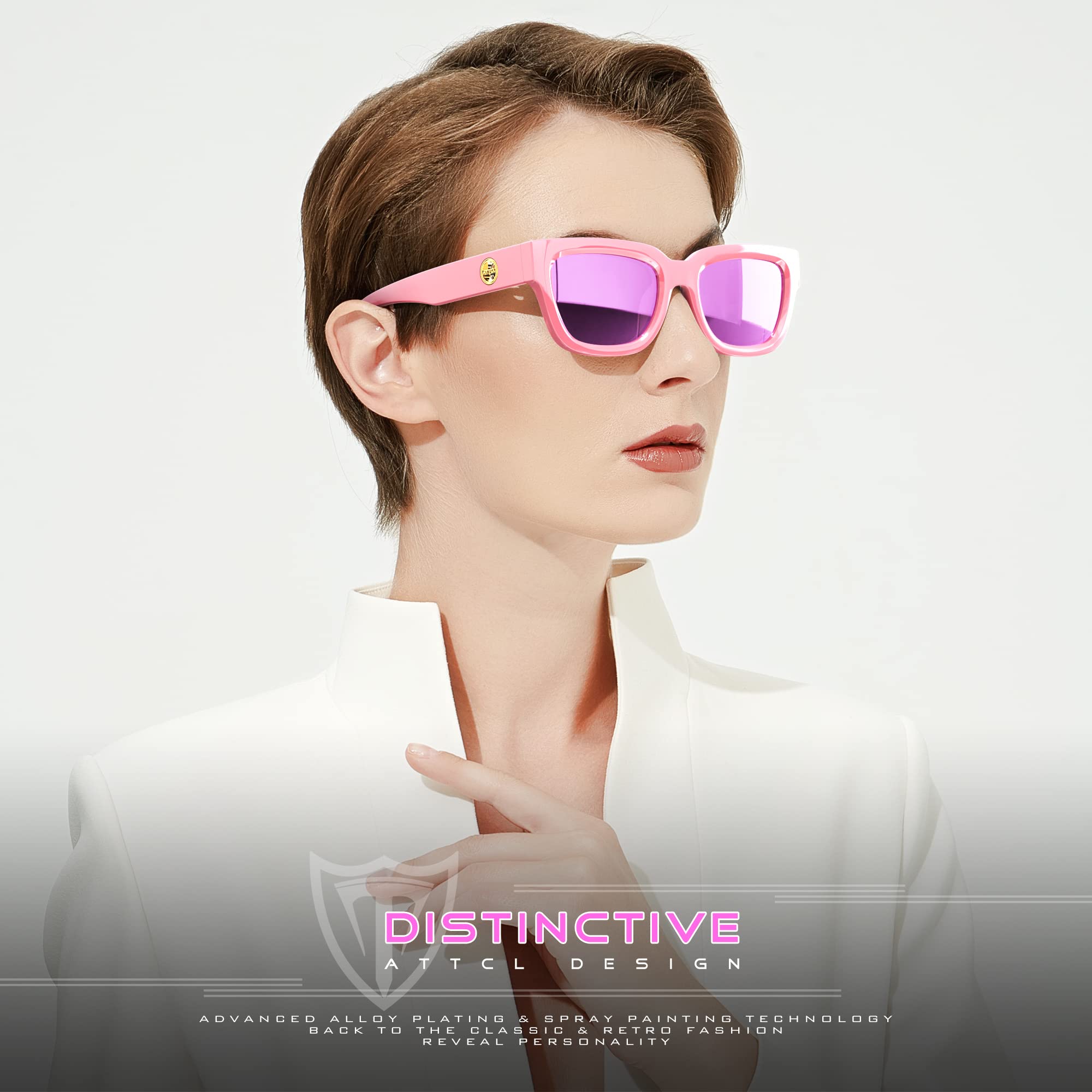 ATTCL Polarized Sunglasses for Women Men Fashion Trendy Golden Circle Rectangle Sunglasses