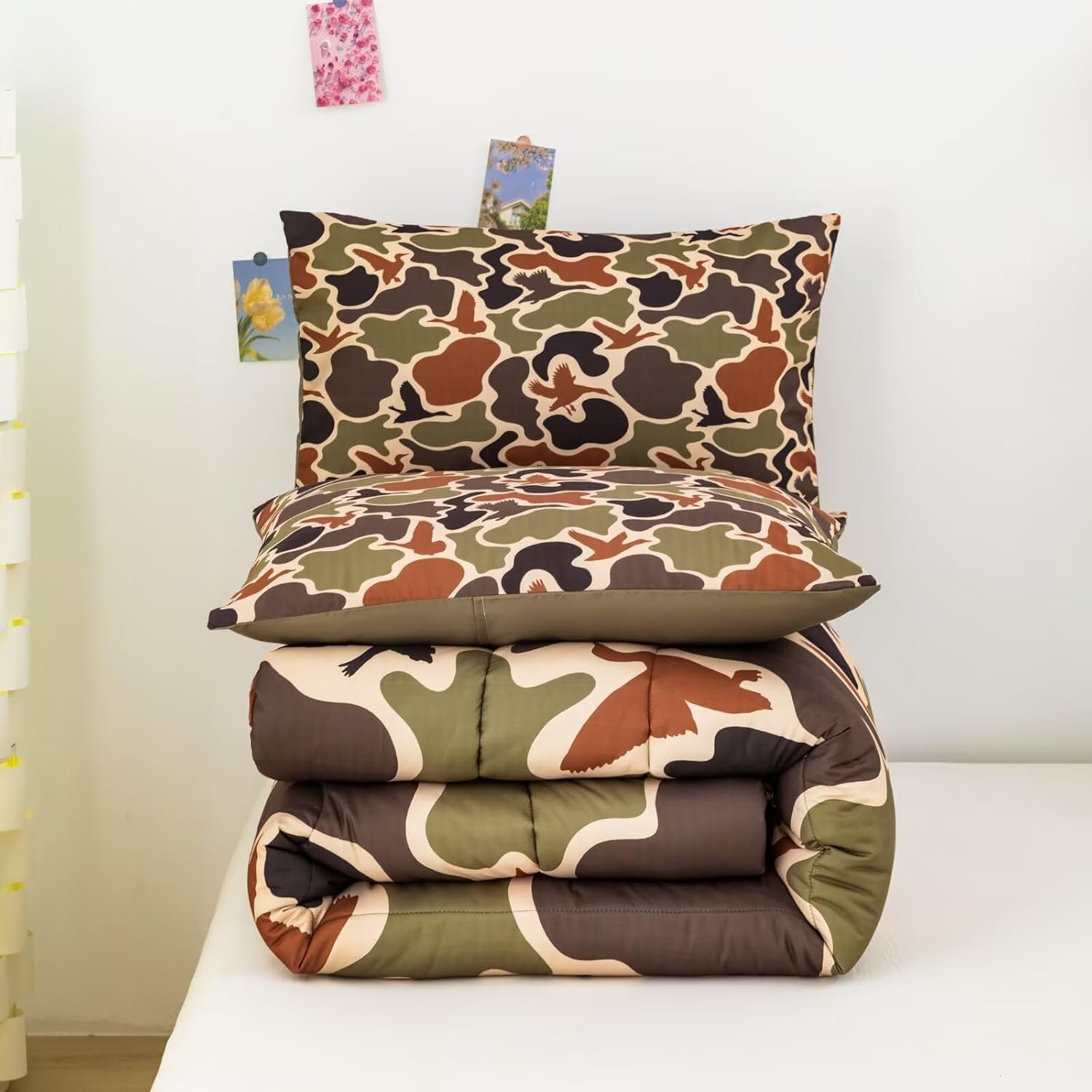 Duck Camo Bedding Set Twin Size for Boys,Green Camouflage Comforter Set,Duck Hunting Bed Sets,Camo Bedroom Decor for Teens Kids - Image 8