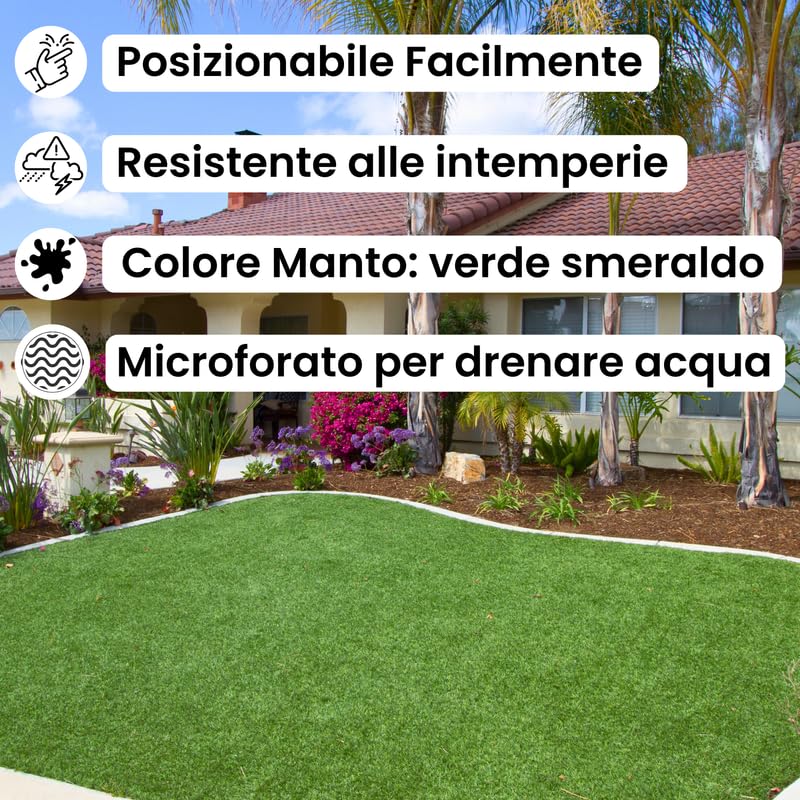 ITALFROM - Prato Sintetico da Esterno Drenante (20 mm) Erba Sintetica per Esterno, Erba Finta Terrazzo, Erba Artificiale per Giardino, Balcone, Piscina, Resistente, Tappeto Erba Sintetica (2x5m)