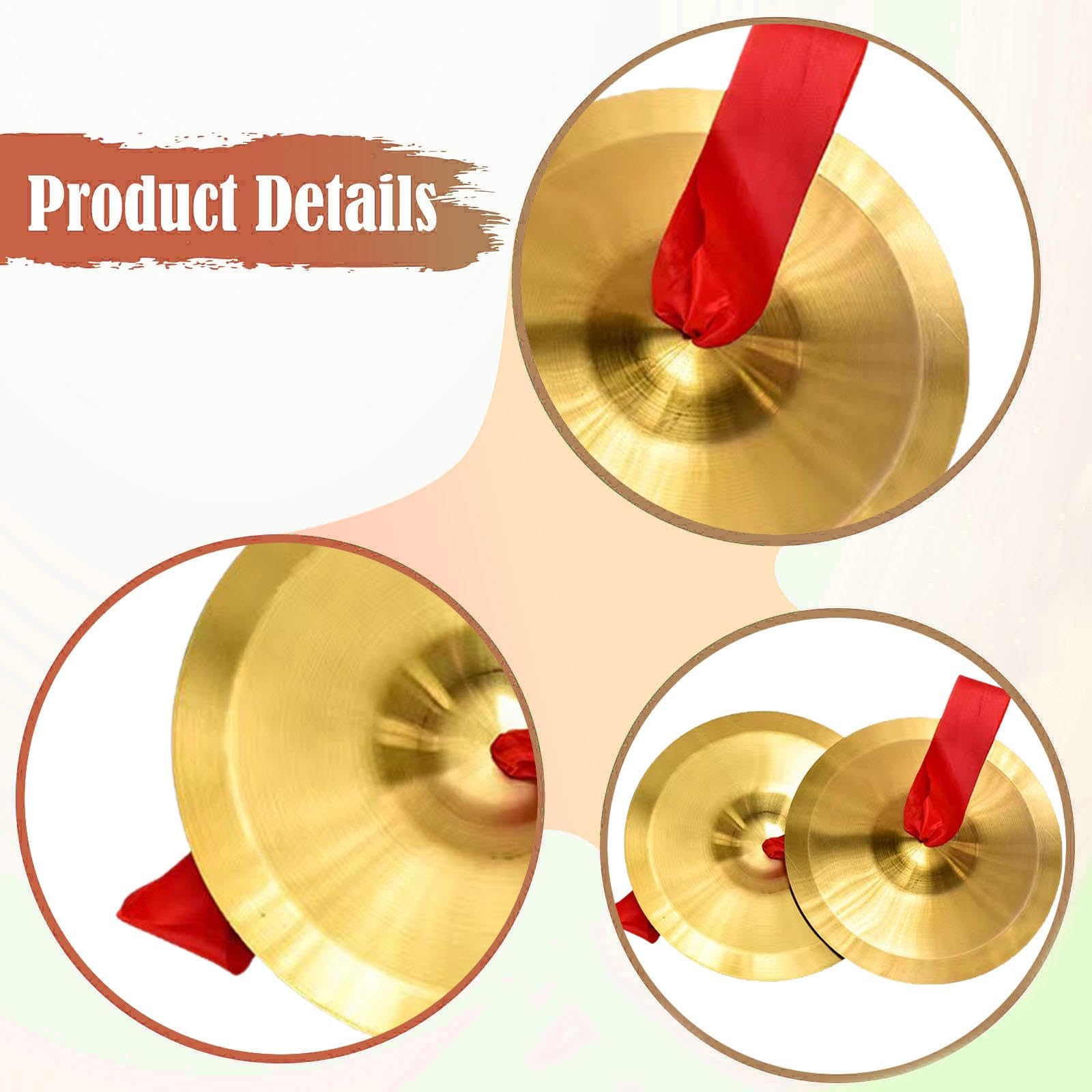 Colcolo Lot de 2 mini cymbales à main, accessoires pédagogiques, son clair, matériel de fête polyvalent, cymbales en cuivre pour instruments de percussion de, 24cm